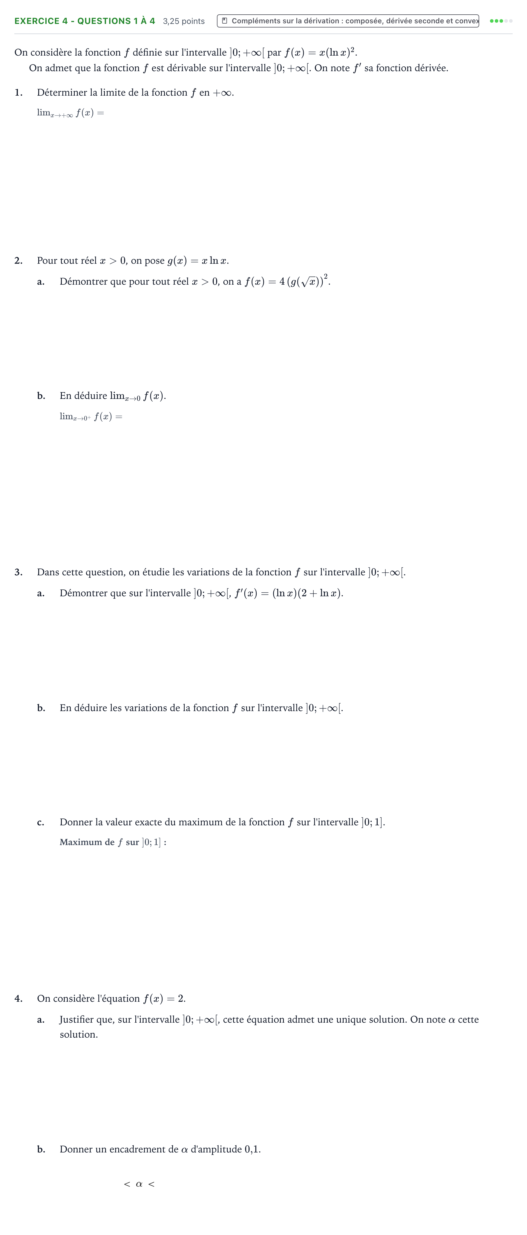 Énoncé: Exercice 4 - Questions 1 à 4 · Bac Mathématiques Amérique du Nord 2026 (jour 2)