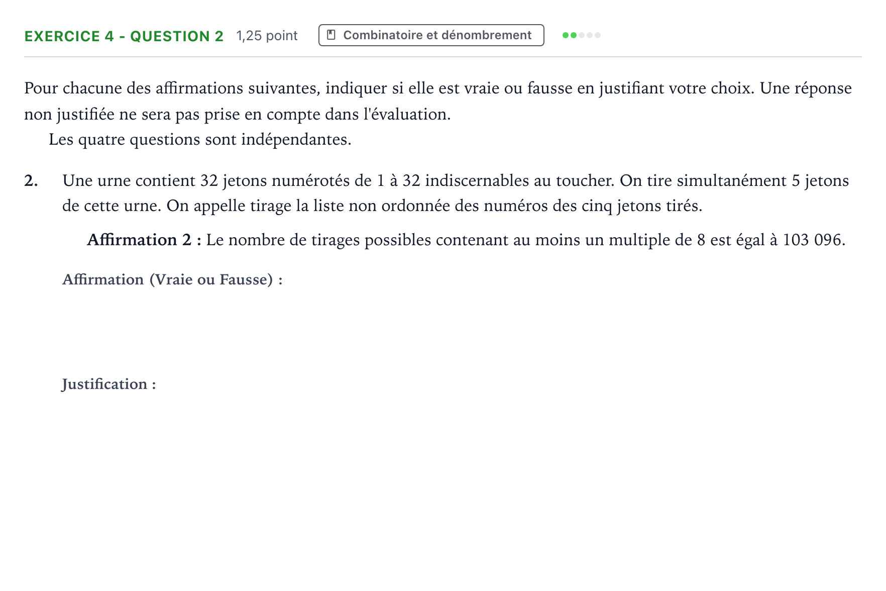 Énoncé: Exercice 4 - Question 2 · Bac Mathématiques Asie 2026 (jour 2)