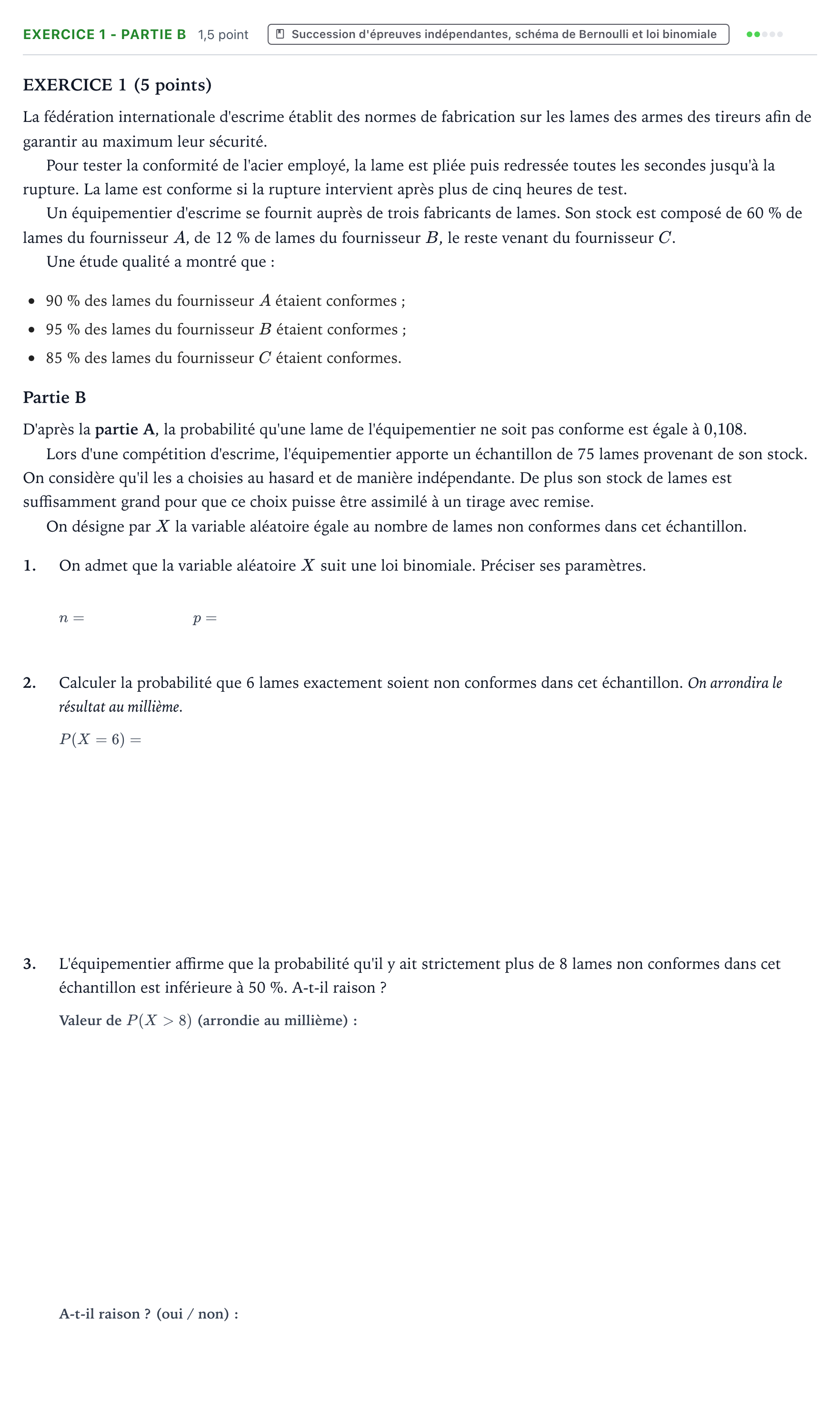 Énoncé: Exercice 1 - Partie B · Bac Mathématiques Centres étrangers (Afrique) 2026 (jour 1)