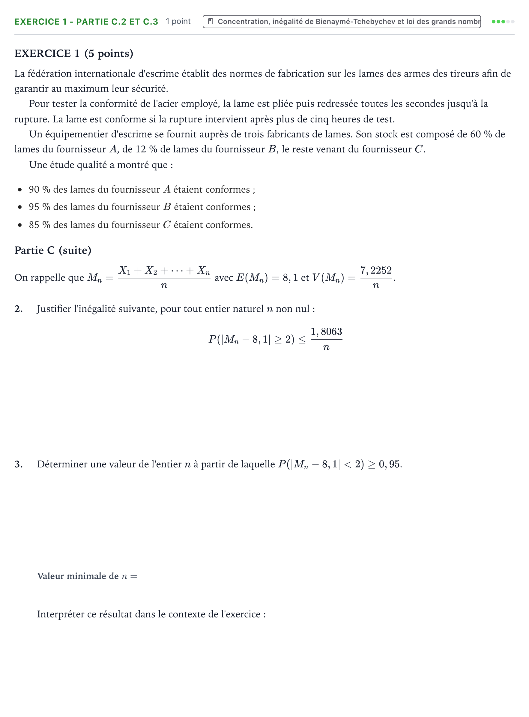 Énoncé: Exercice 1 - Partie C.2 et C.3 · Bac Mathématiques Centres étrangers (Afrique) 2026 (jour 1)