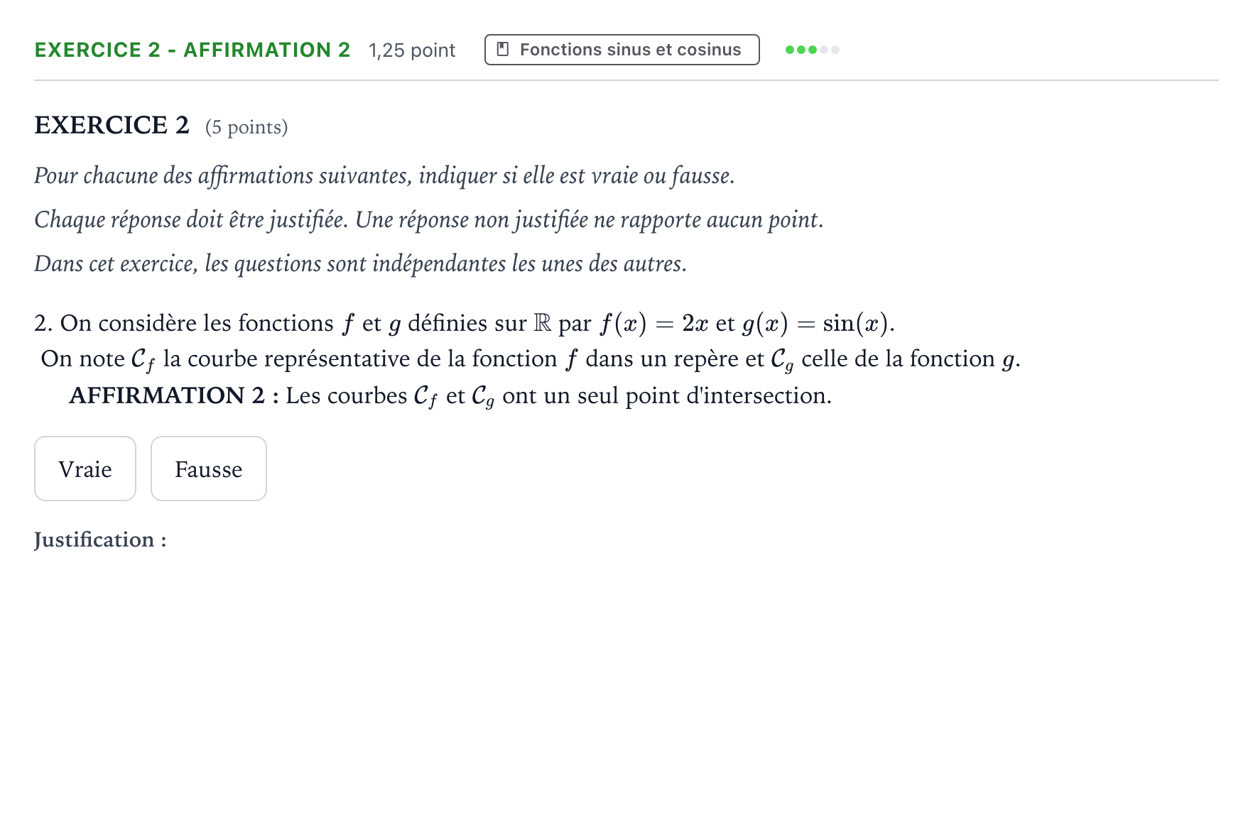 Énoncé: Exercice 2 - Affirmation 2 · Bac Mathématiques Centres étrangers (Afrique) 2026 (jour 1)