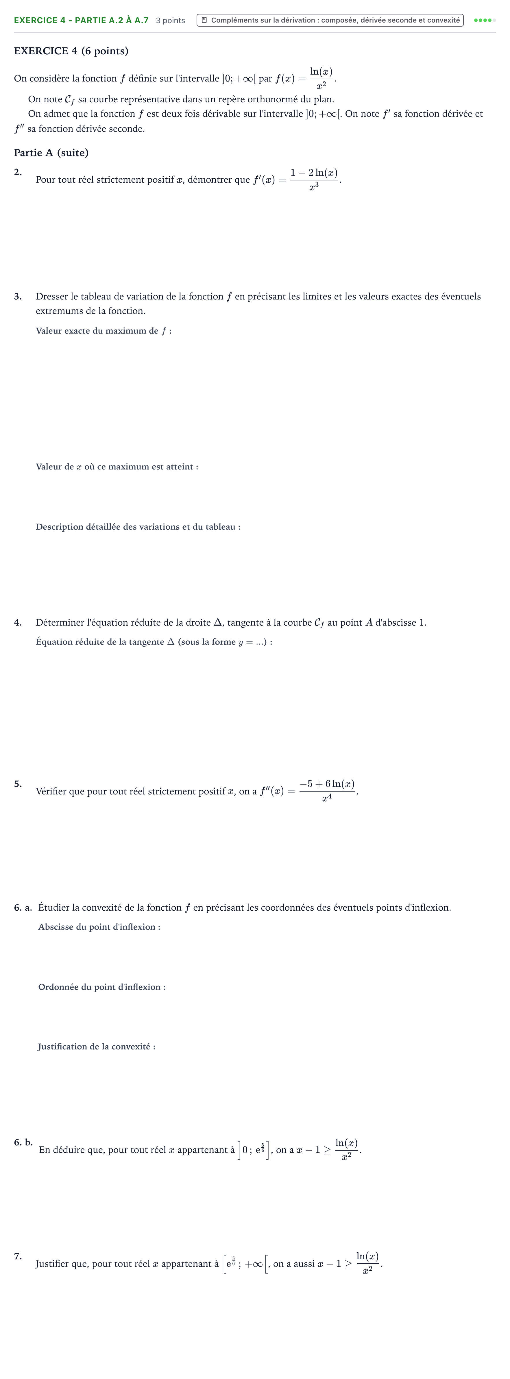 Énoncé: Exercice 4 - Partie A.2 à A.7 · Bac Mathématiques Centres étrangers (Afrique) 2026 (jour 1)