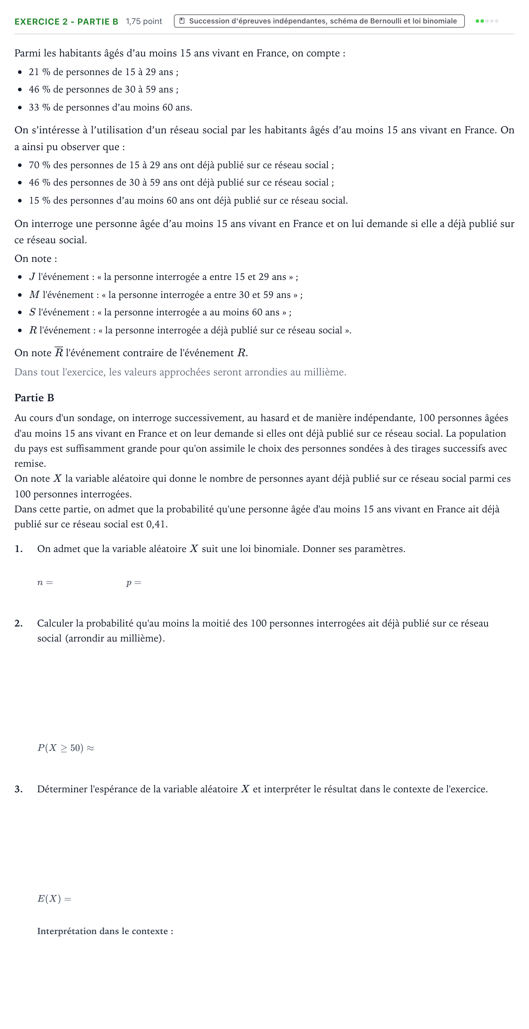 Énoncé: Exercice 2 - Partie B · Bac Mathématiques Centres étrangers (Afrique) 2026 (jour 2)