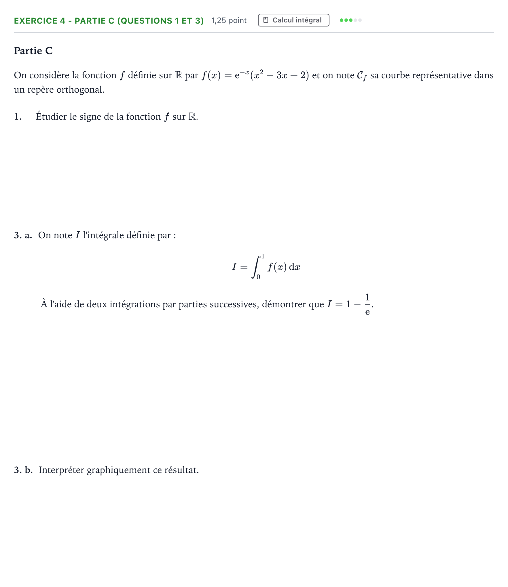 Énoncé: Exercice 4 - Partie C (Questions 1 et 3) · Bac Mathématiques Centres étrangers (Afrique) 2026 (jour 2)