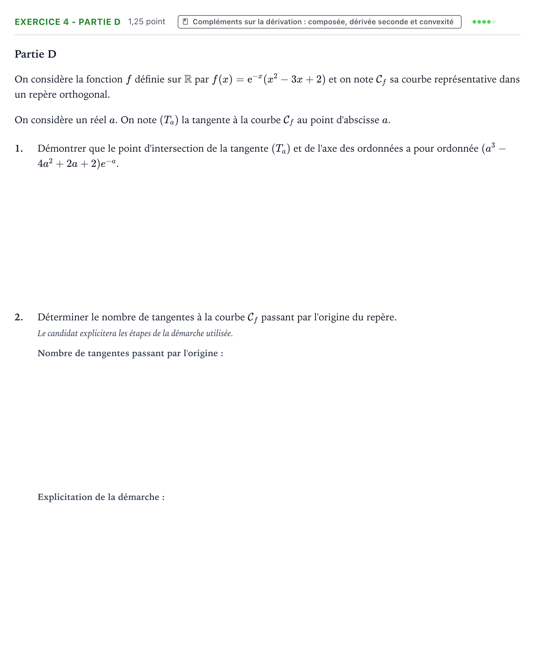 Énoncé: Exercice 4 - Partie D · Bac Mathématiques Centres étrangers (Afrique) 2026 (jour 2)