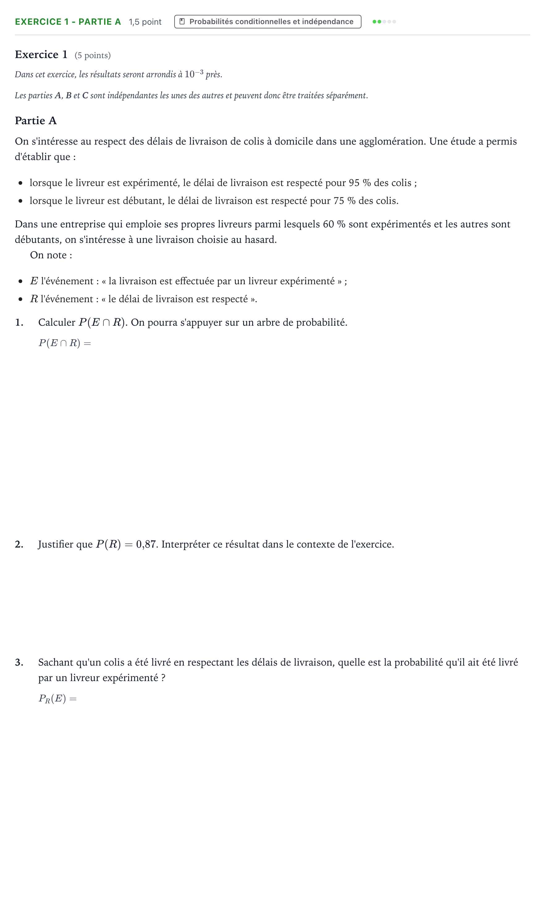 Énoncé: Exercice 1 - Partie A · Bac Mathématiques Métropole 1 remplacement 2026