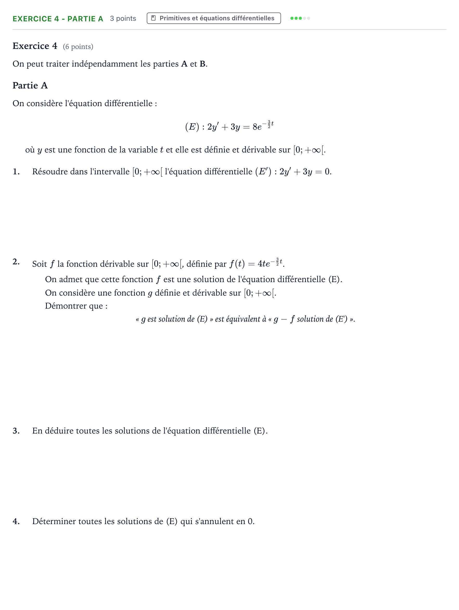 Énoncé: Exercice 4 - Partie A · Bac Mathématiques Métropole 1 remplacement 2026