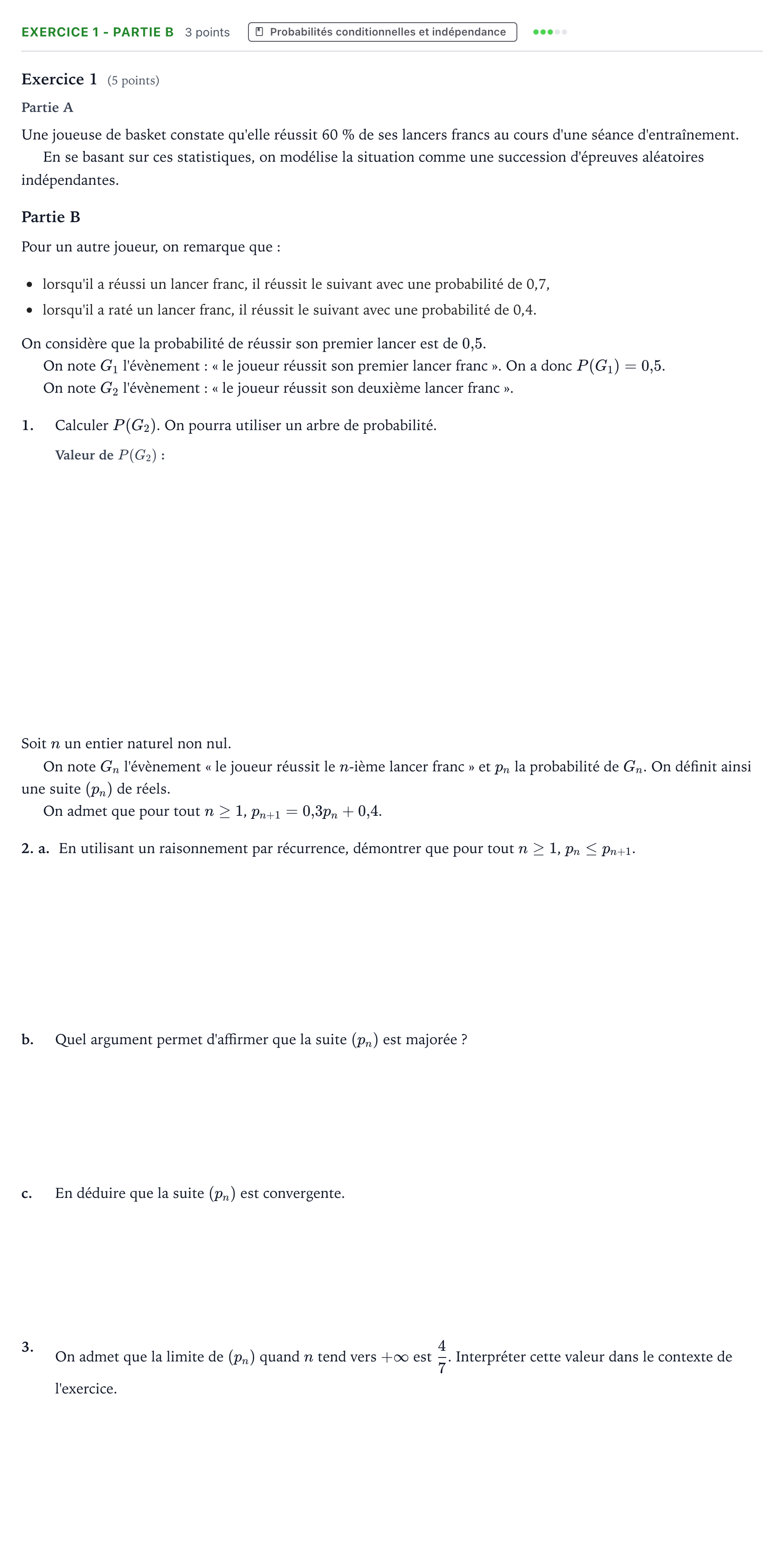 Énoncé: Exercice 1 - Partie B · Bac Mathématiques Métropole 2 remplacement 2026