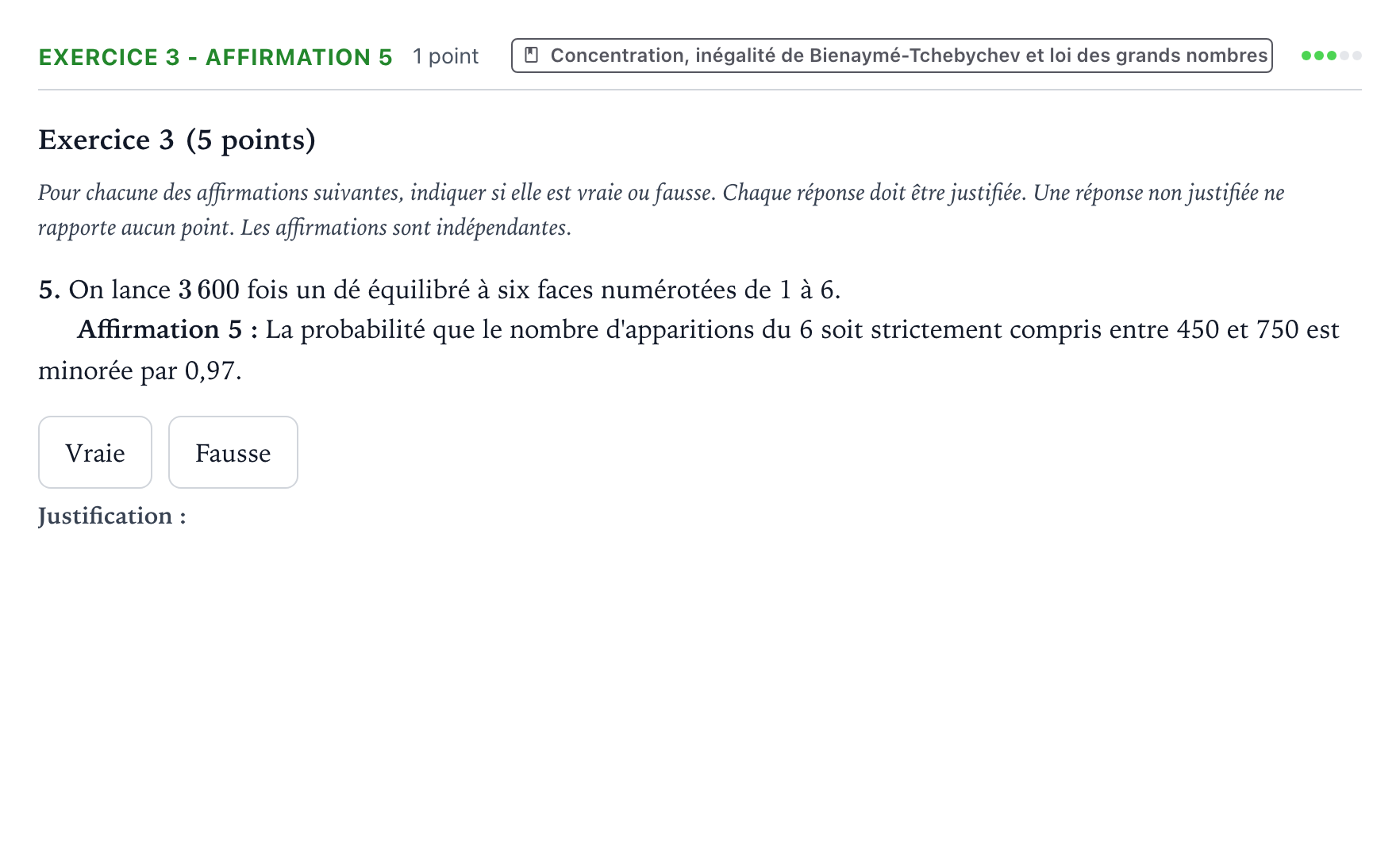 Énoncé: Exercice 3 - Affirmation 5 · Bac Mathématiques Métropole 2 remplacement 2026
