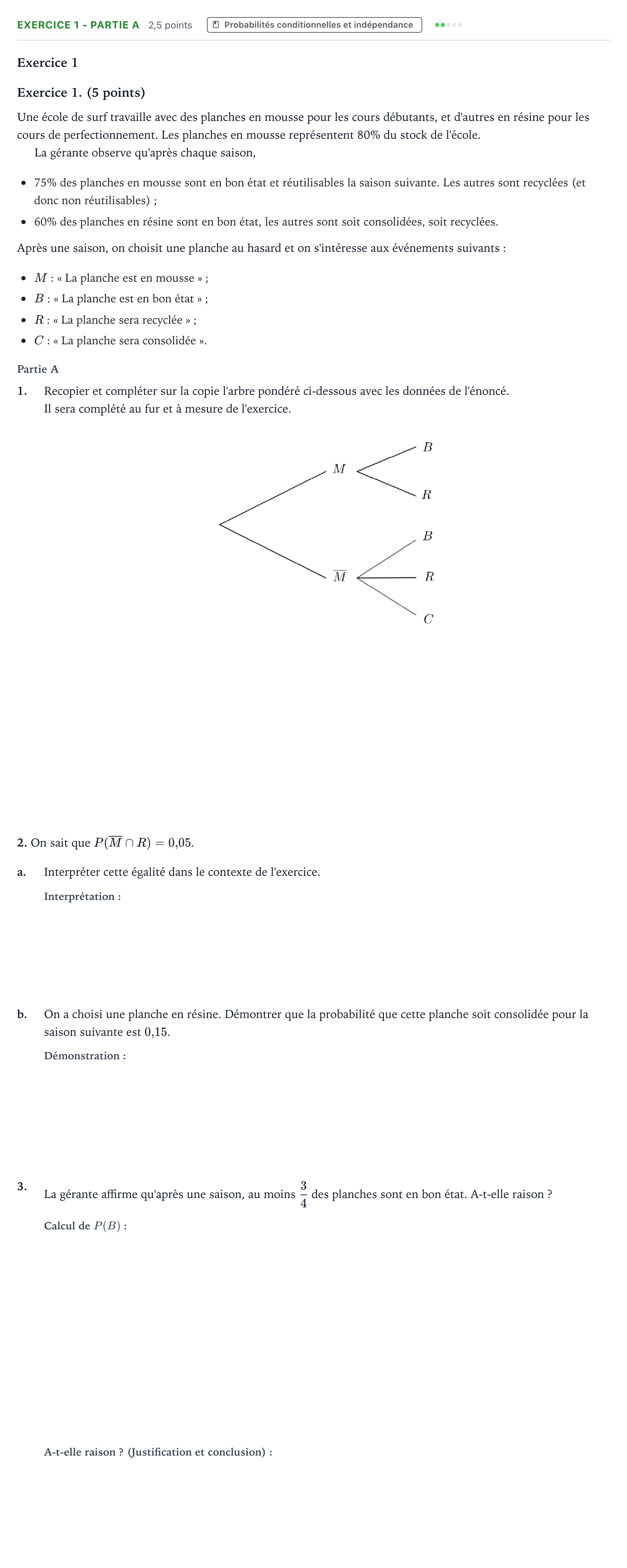 Énoncé: Exercice 1 - Partie A · Bac Mathématiques Polynésie 2026 (jour 1)