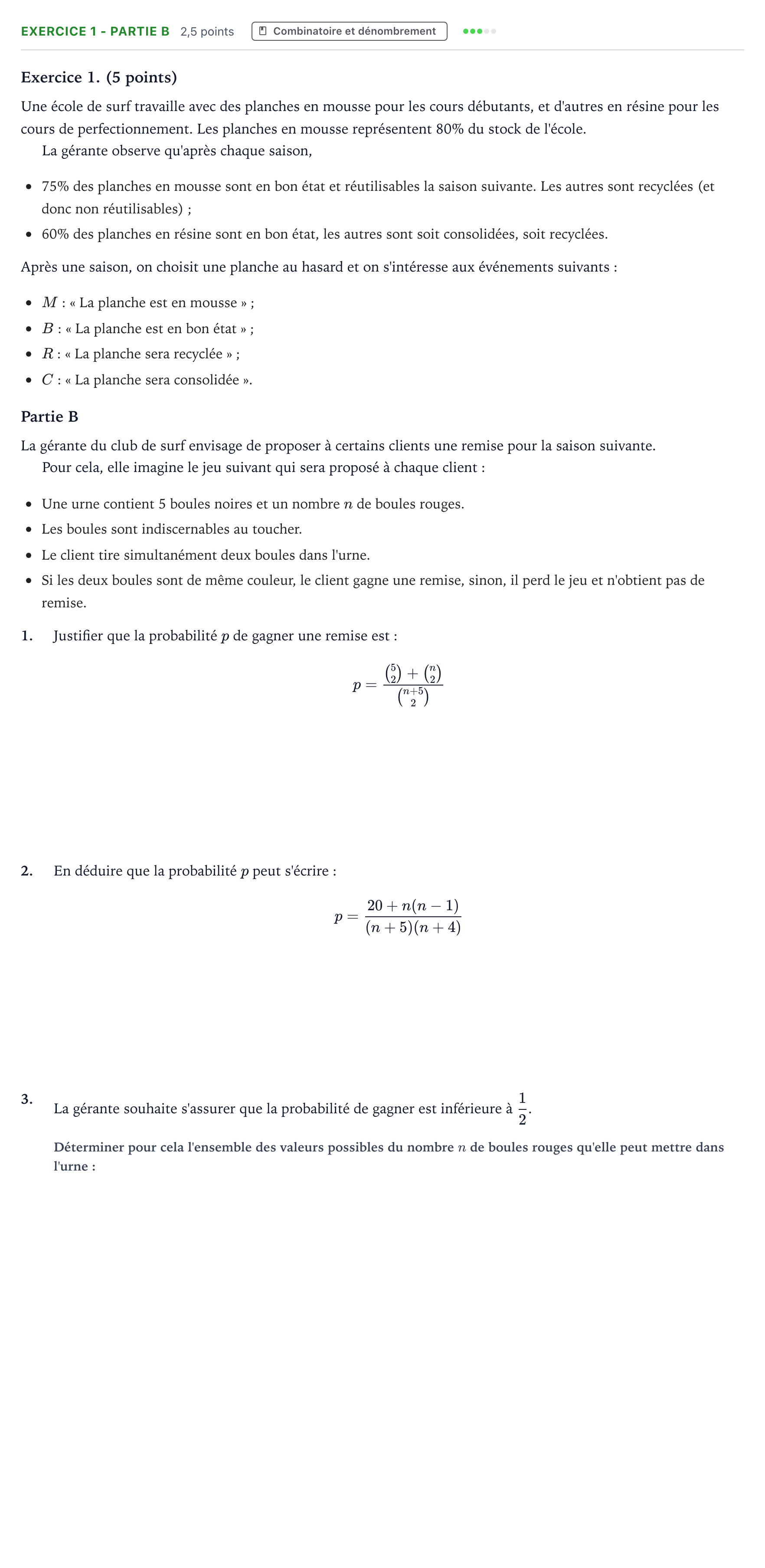 Énoncé: Exercice 1 - Partie B · Bac Mathématiques Polynésie 2026 (jour 1)