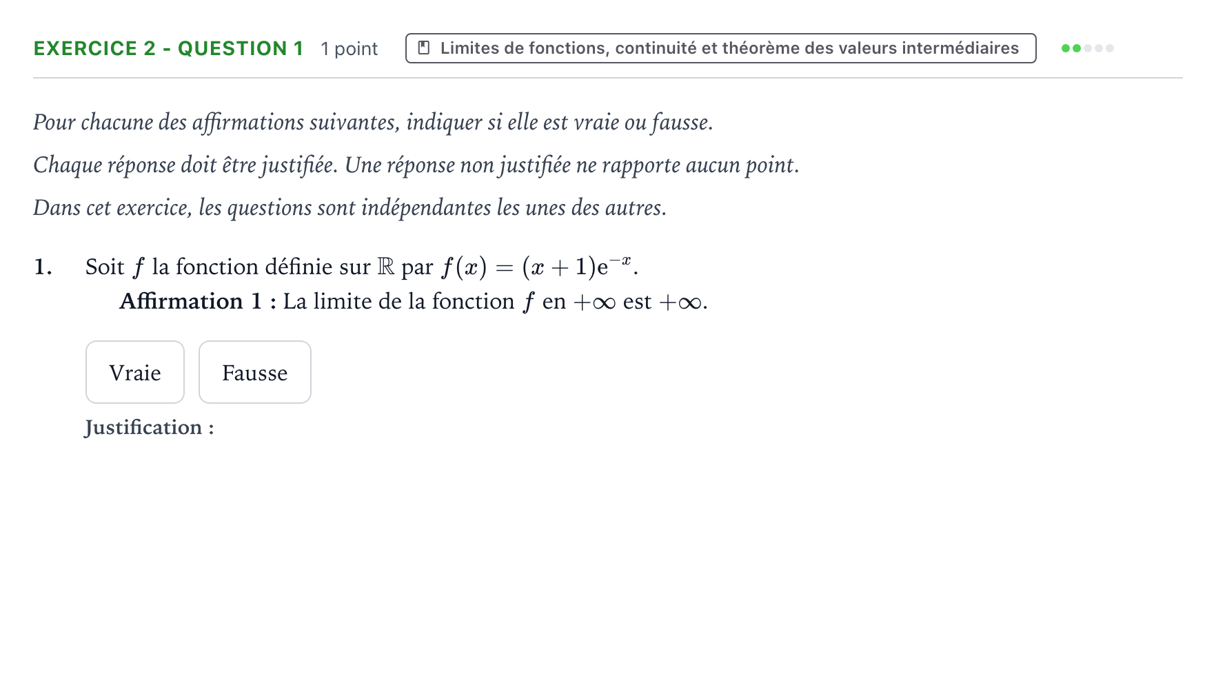 Énoncé: Exercice 2 - Question 1 · Bac Mathématiques Polynésie 2026 (jour 1)