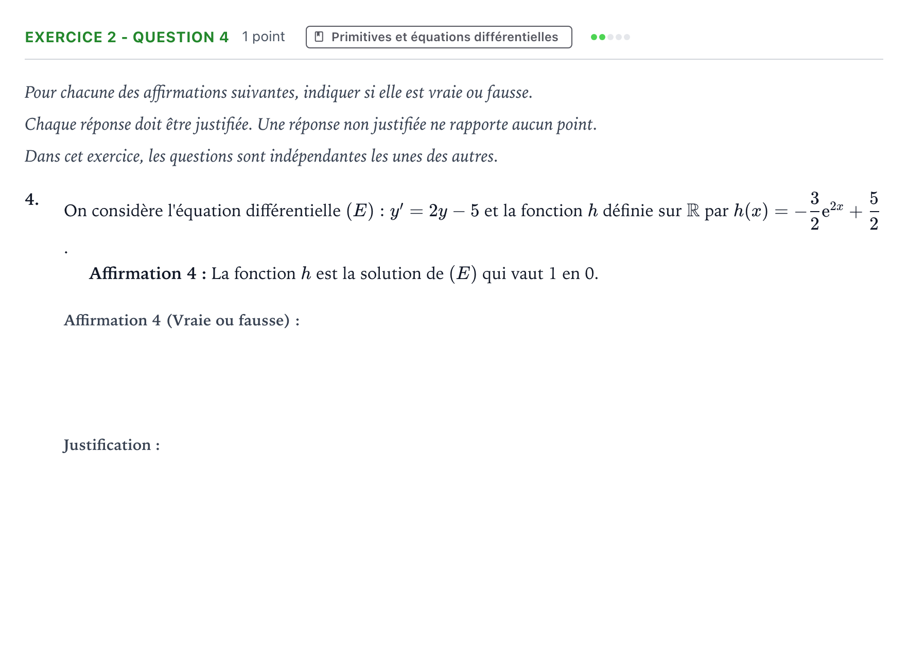 Énoncé: Exercice 2 - Question 4 · Bac Mathématiques Polynésie 2026 (jour 1)