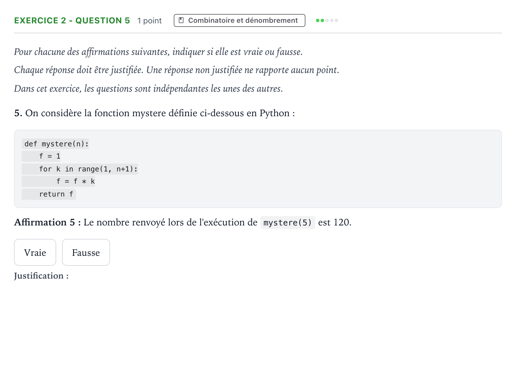 Énoncé: Exercice 2 - Question 5 · Bac Mathématiques Polynésie 2026 (jour 1)