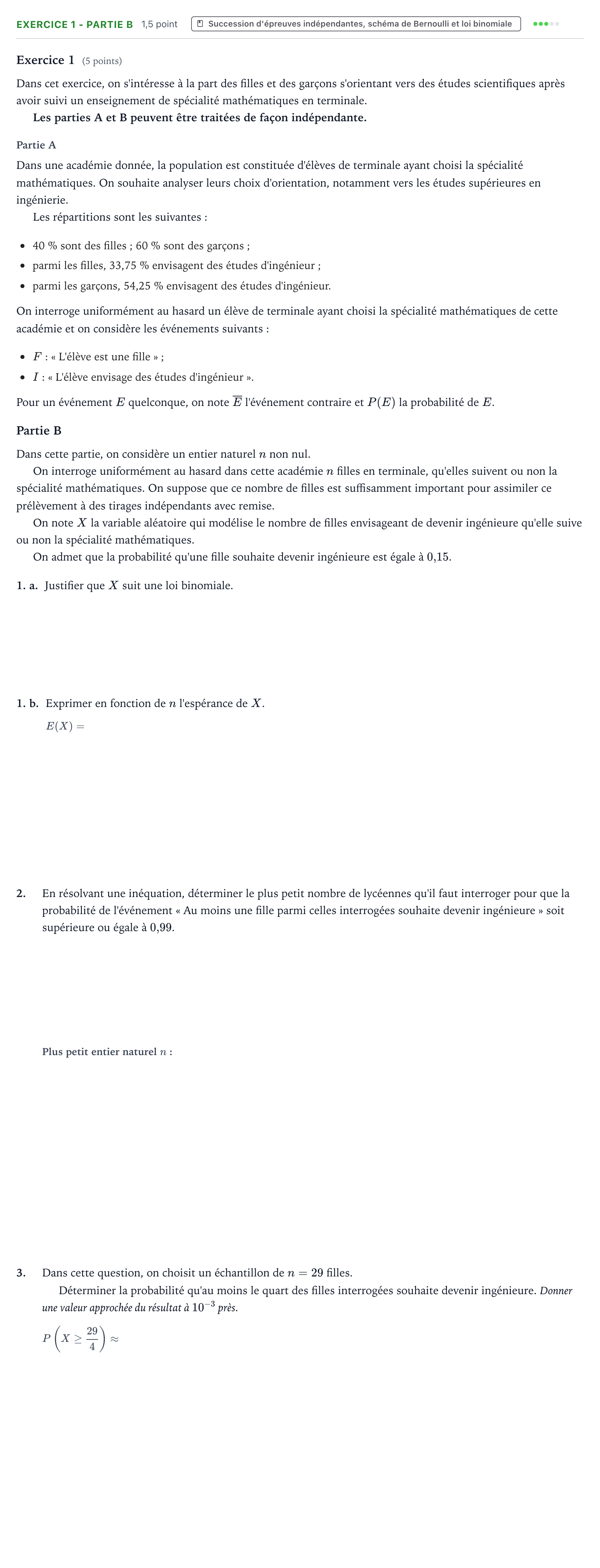 Énoncé: Exercice 1 - Partie B · Bac Mathématiques Polynésie 2026 (jour 2)