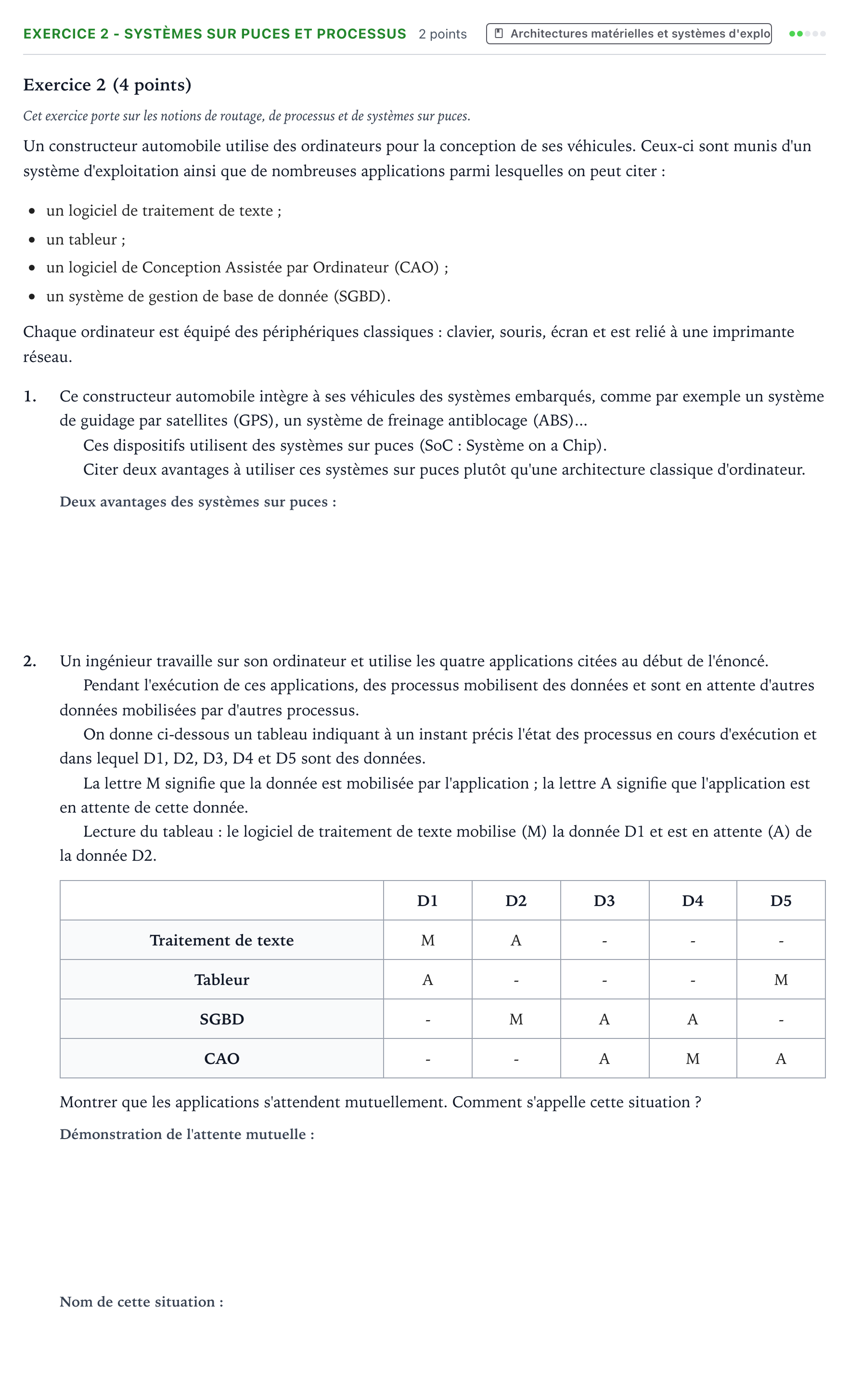 Énoncé: Exercice 2 - Systèmes sur puces et processus · Bac Numérique et Sciences Informatiques Amérique du Nord 2021 (jour 1)