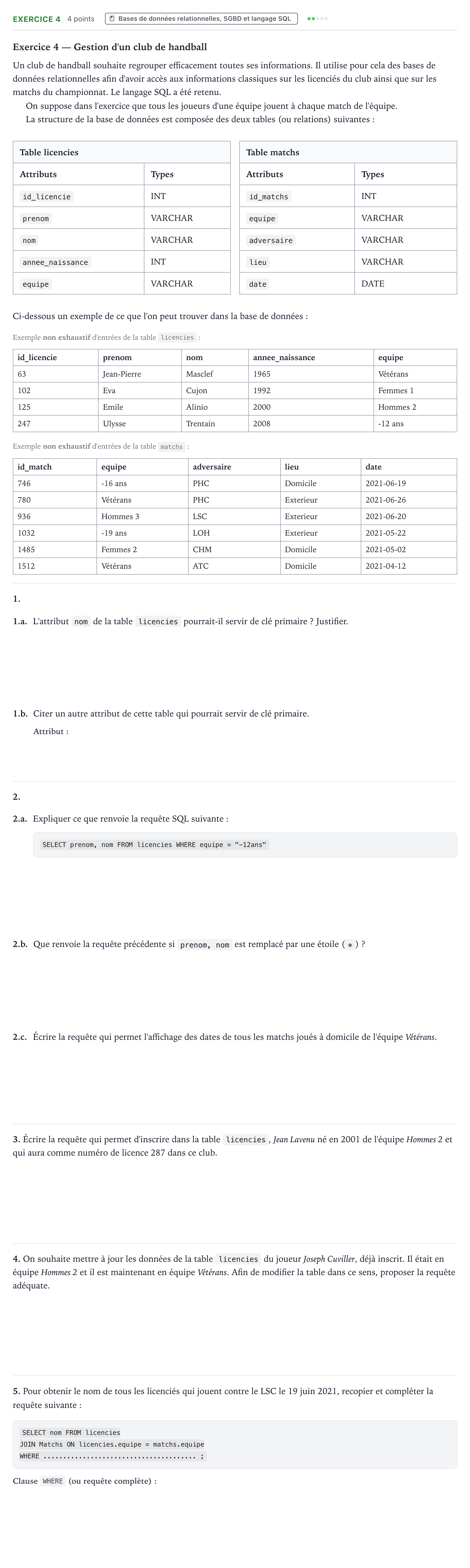 Énoncé: Exercice 4 · Bac Numérique et Sciences Informatiques Centres étrangers (Afrique) 2021 (jour 2)