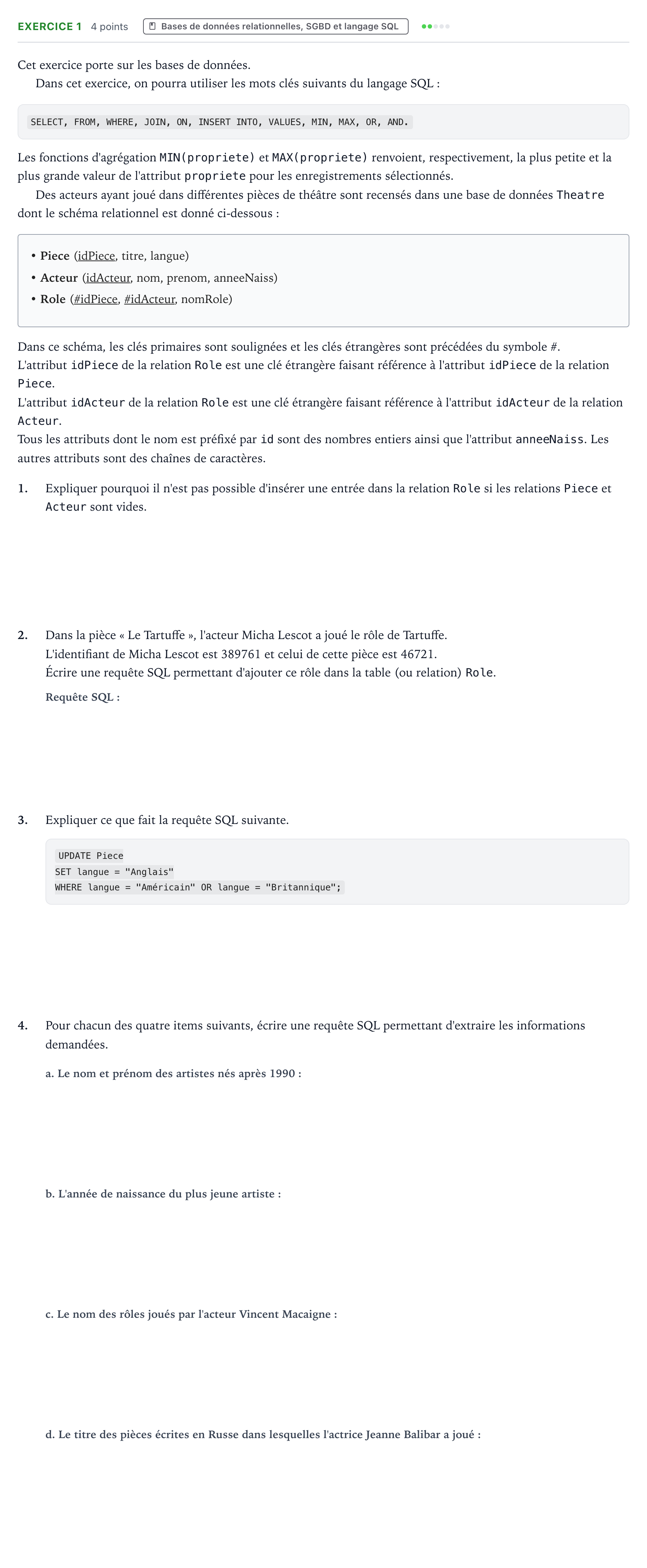 Énoncé: Exercice 1 · Bac Numérique et Sciences Informatiques Métropole Candidat libre 2021 (sujet 1)