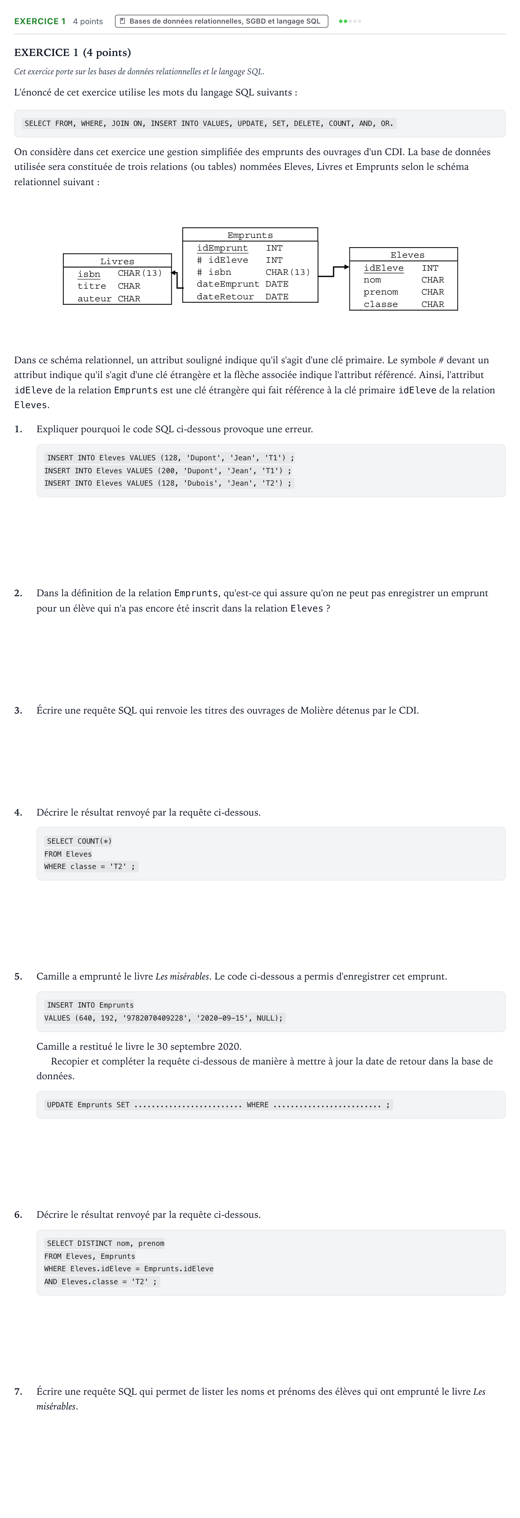 Énoncé: Exercice 1 · Bac Numérique et Sciences Informatiques Métropole Candidat libre 2021 (sujet 2)