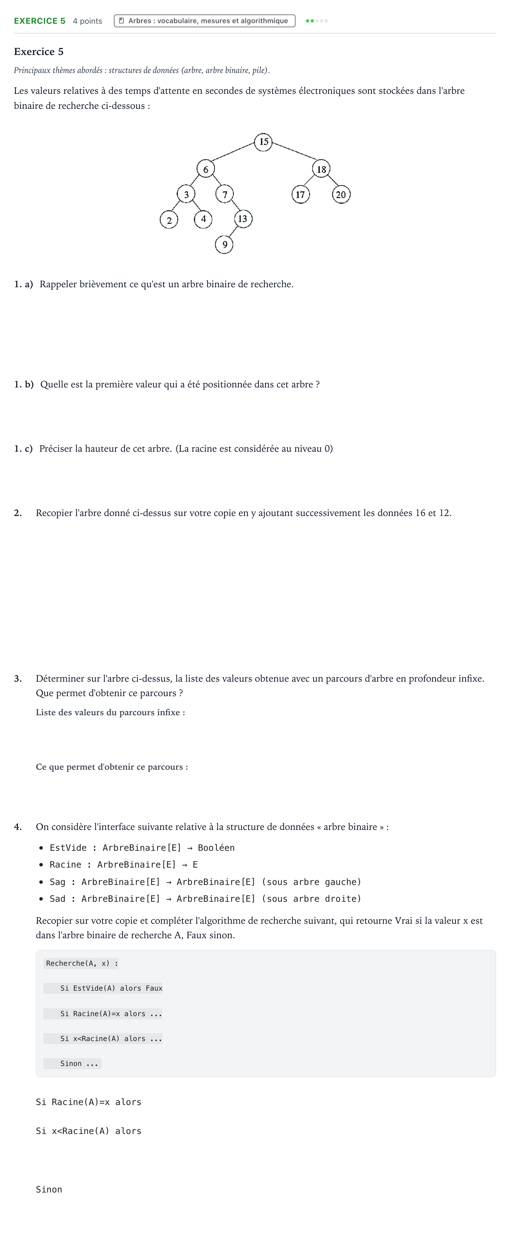 Énoncé: Exercice 5 · Bac Numérique et Sciences Informatiques Métropole 1 remplacement 2021