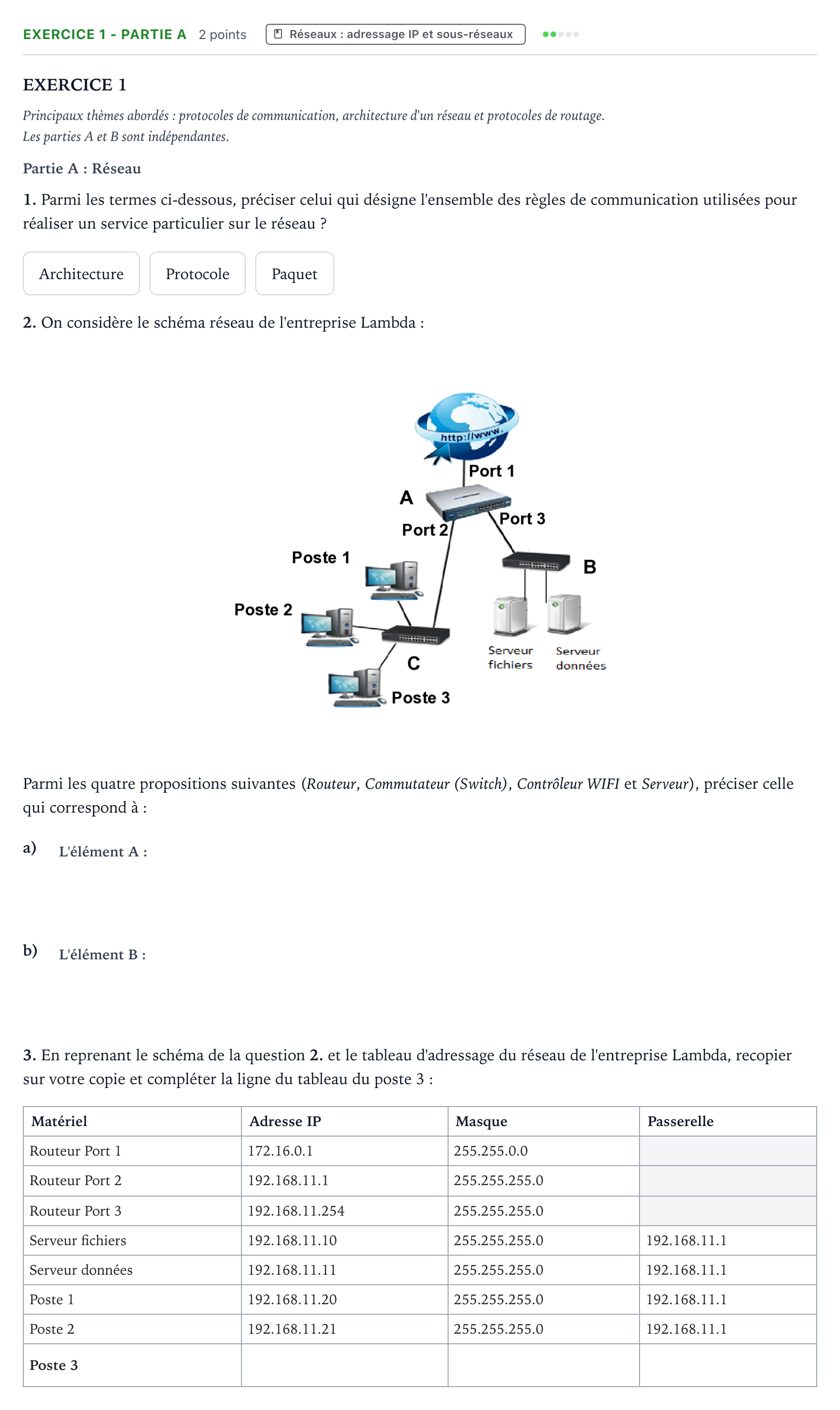 Énoncé: Exercice 1 - Partie A · Bac Numérique et Sciences Informatiques Métropole 2 remplacement 2021