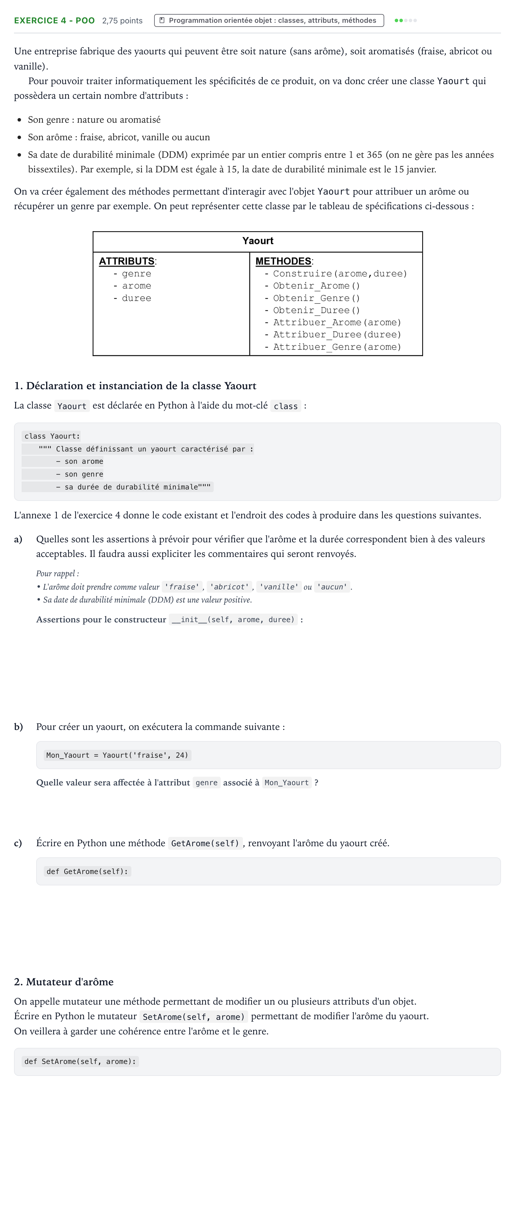 Énoncé: Exercice 4 - POO · Bac Numérique et Sciences Informatiques Métropole 2 remplacement 2021