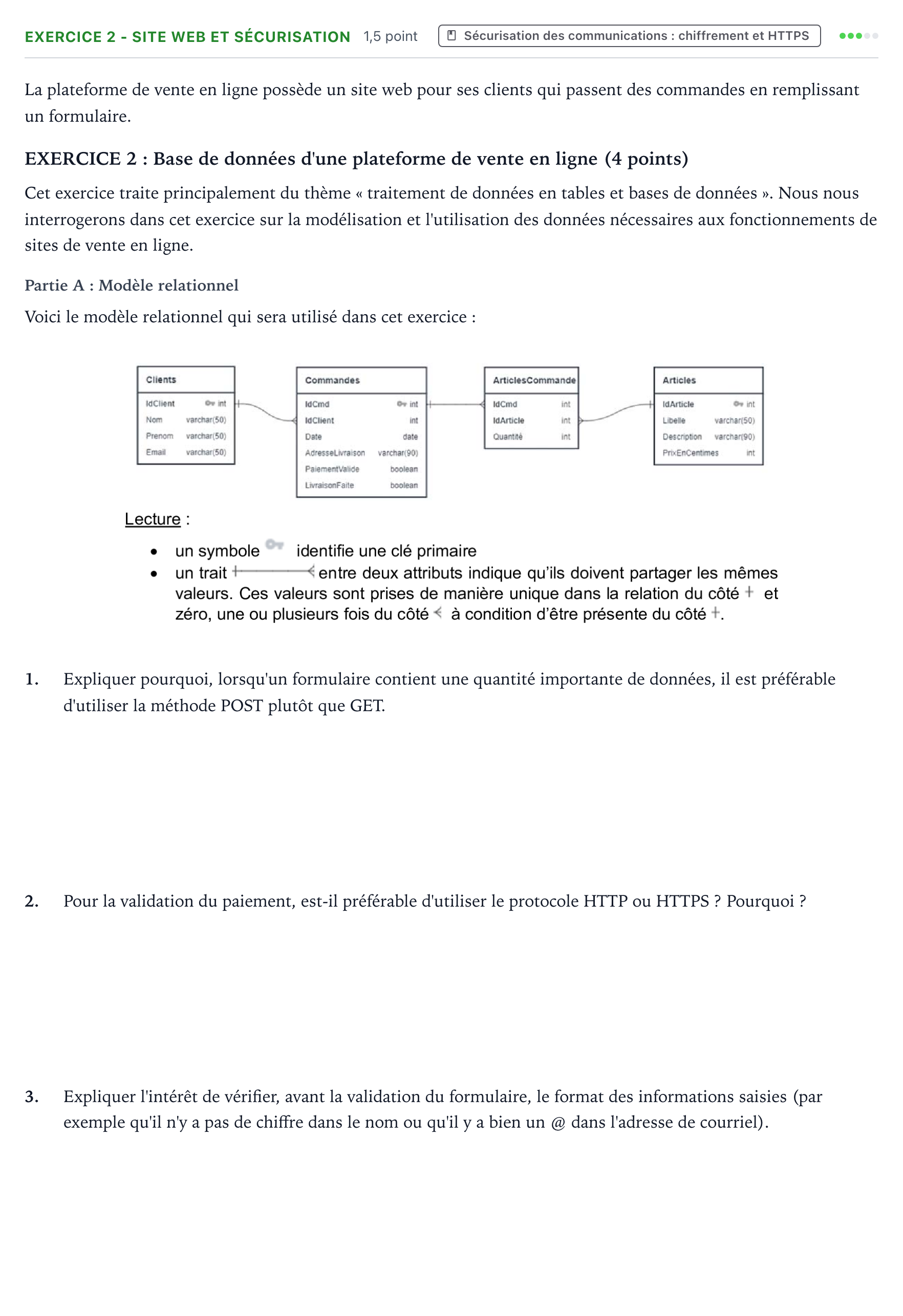 Énoncé: Exercice 2 - Site web et sécurisation · Bac Numérique et Sciences Informatiques Polynésie 2021 (jour 2)