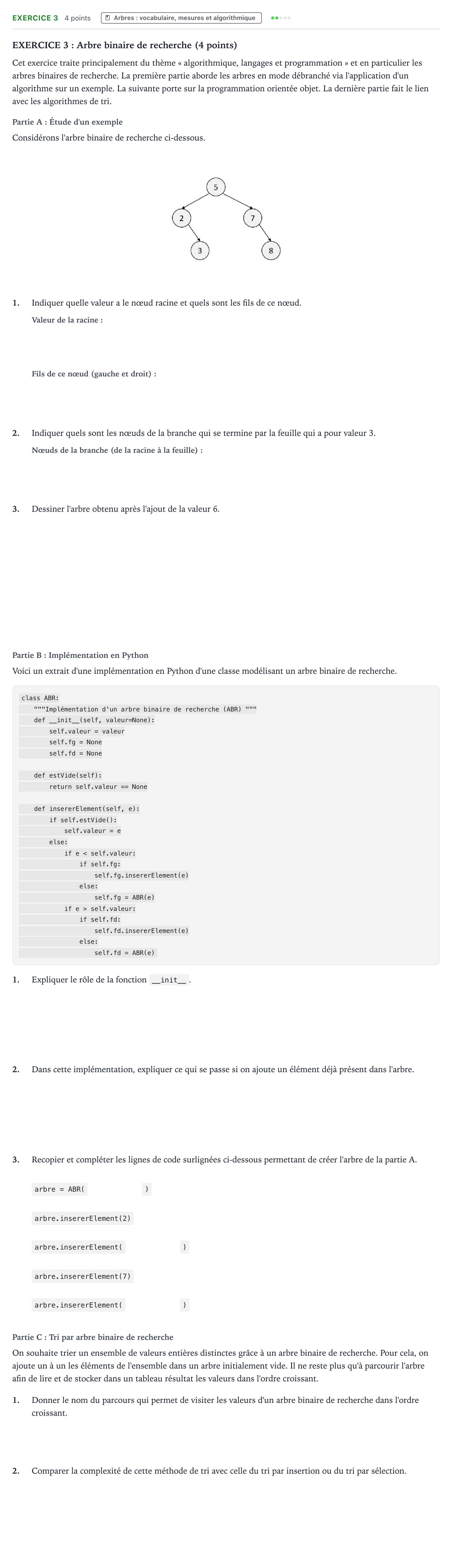 Énoncé: Exercice 3 · Bac Numérique et Sciences Informatiques Polynésie 2021 (jour 2)