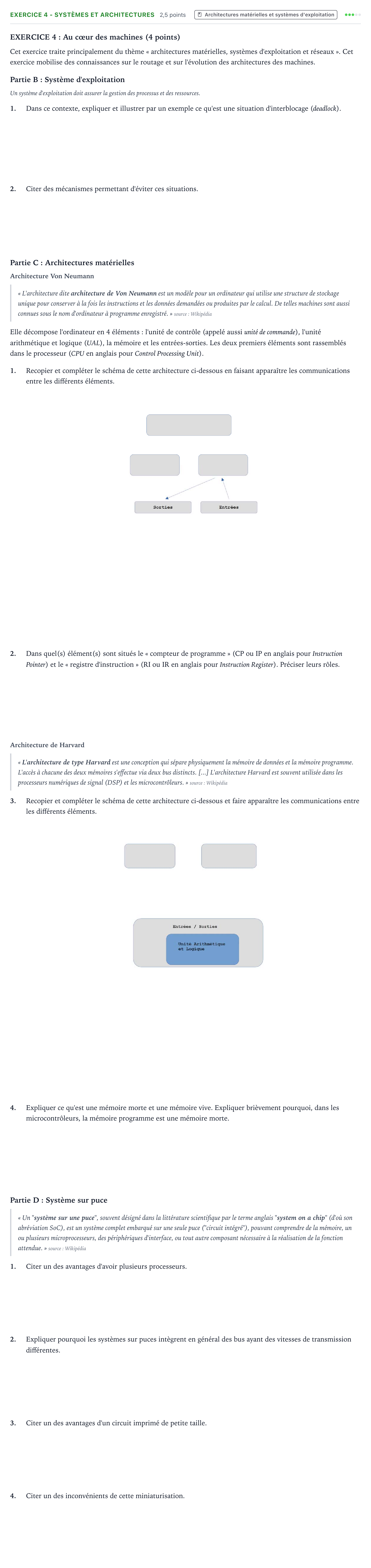 Énoncé: Exercice 4 - Systèmes et architectures · Bac Numérique et Sciences Informatiques Polynésie 2021 (jour 2)