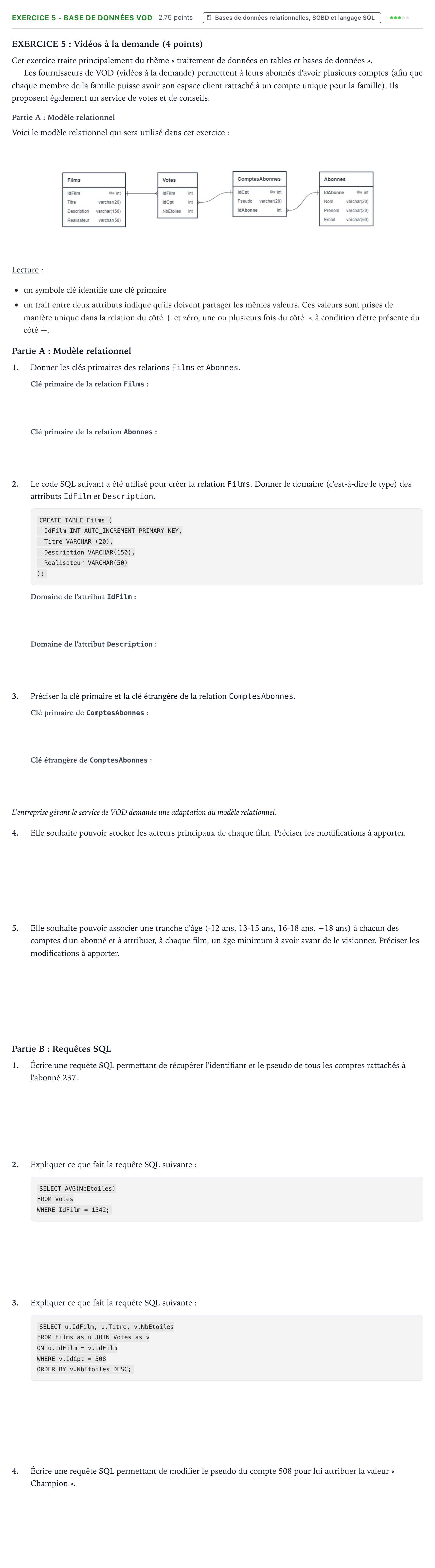 Énoncé: Exercice 5 - Base de données VOD · Bac Numérique et Sciences Informatiques Polynésie 2021 (jour 2)