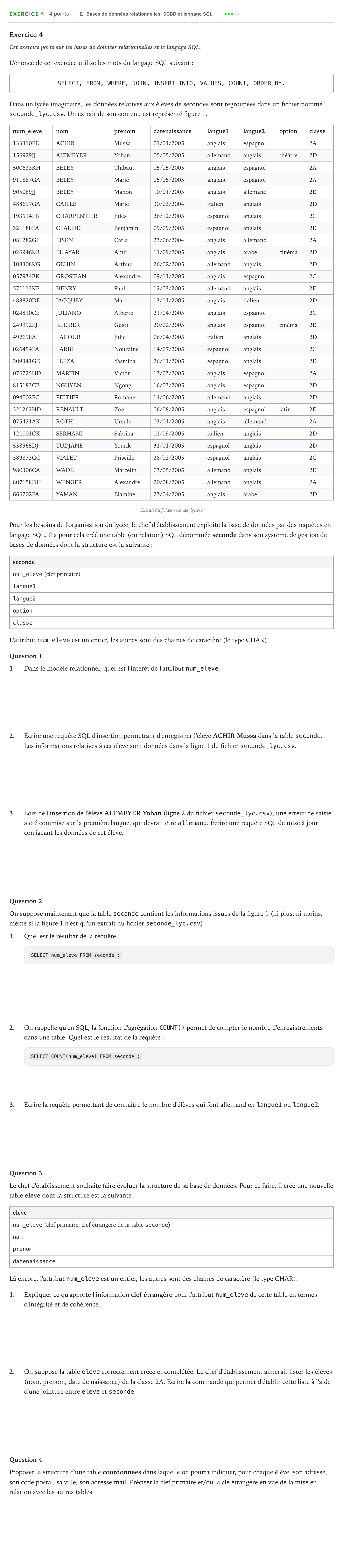 Énoncé: Exercice 4 · Bac Numérique et Sciences Informatiques Sujets zéro et spécimens sujet 2021 (sujet 1)