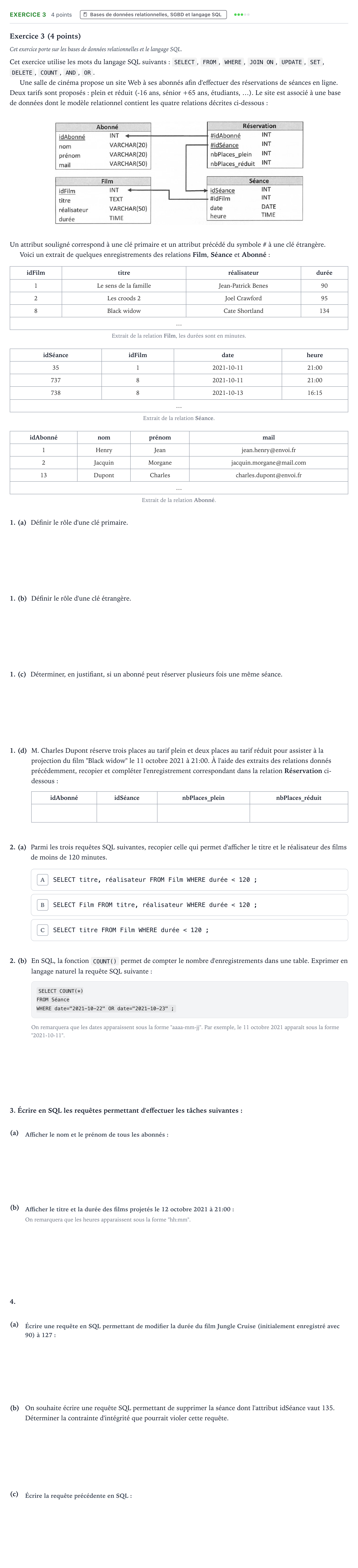 Énoncé: Exercice 3 · Bac Numérique et Sciences Informatiques Amérique du Nord 2022 (jour 2)