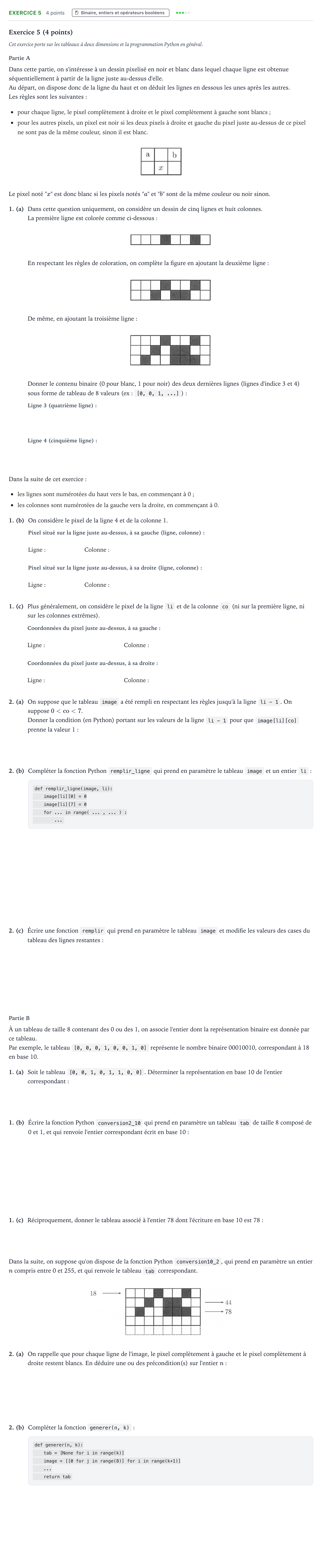 Énoncé: Exercice 5 · Bac Numérique et Sciences Informatiques Amérique du Nord 2022 (jour 2)