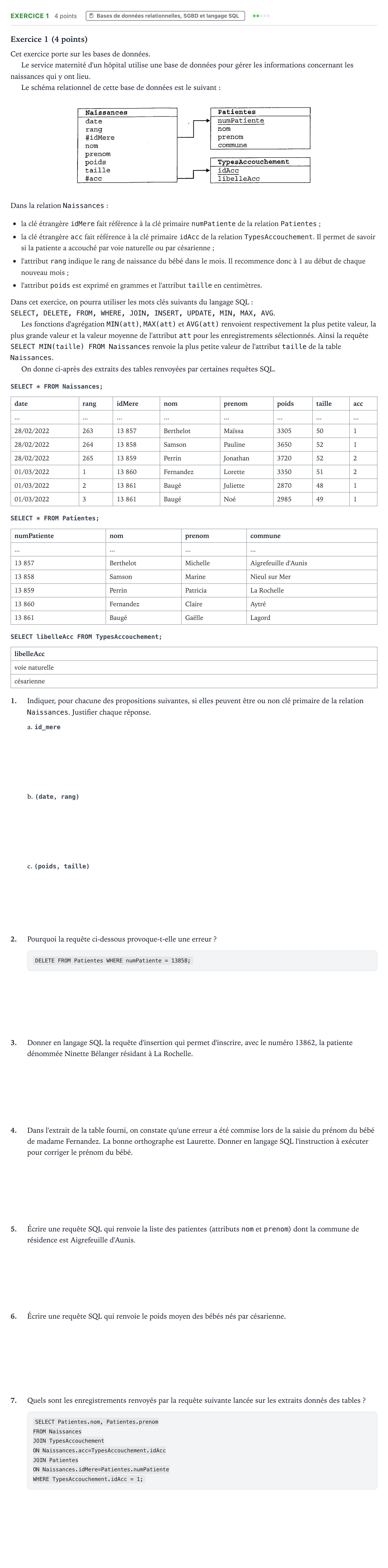 Énoncé: Exercice 1 · Bac Numérique et Sciences Informatiques Amérique du Sud 2022 (jour 1)
