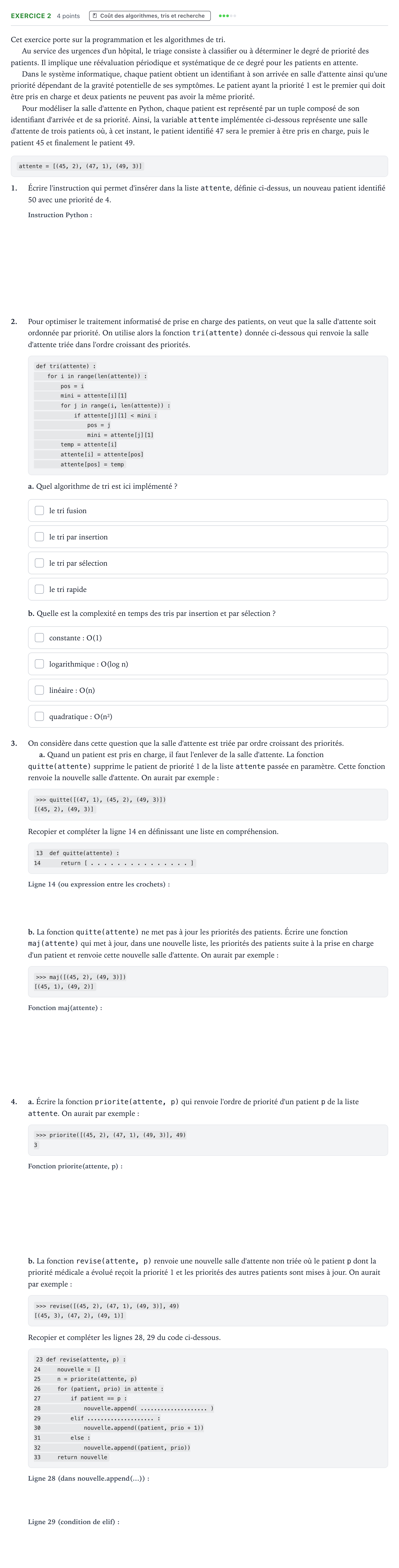 Énoncé: Exercice 2 · Bac Numérique et Sciences Informatiques Amérique du Sud 2022 (jour 1)