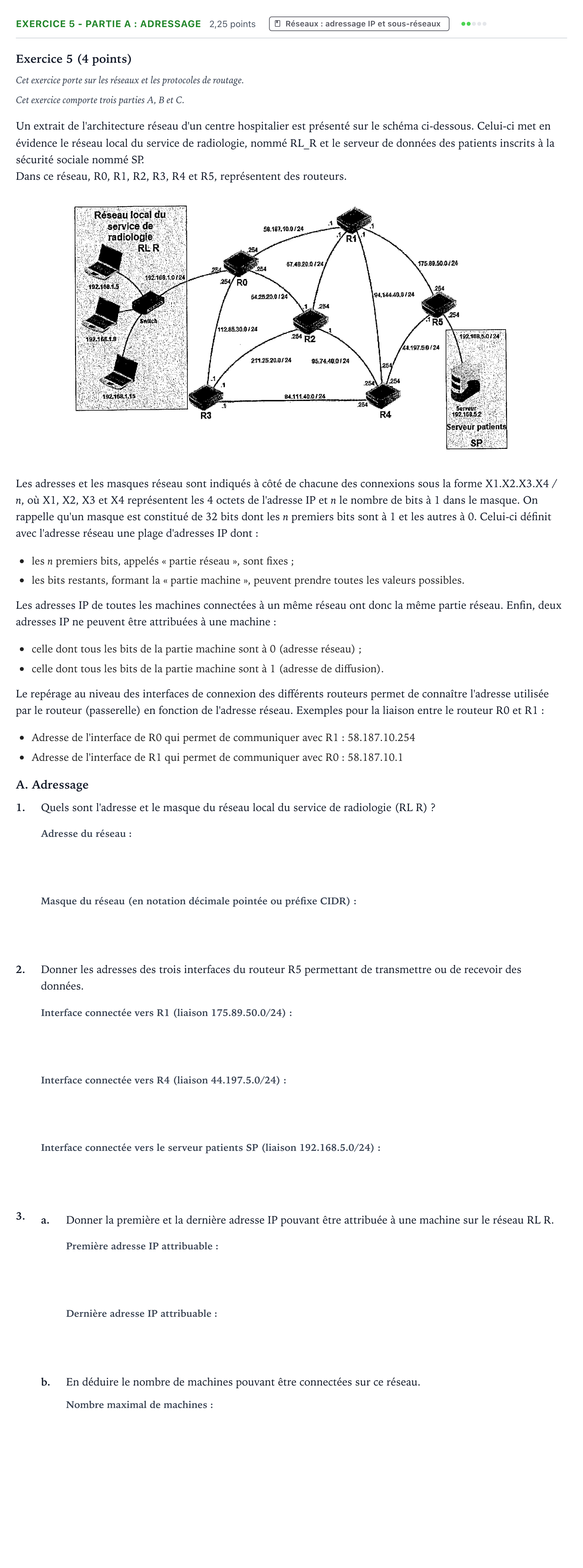 Énoncé: Exercice 5 - Partie A : Adressage · Bac Numérique et Sciences Informatiques Amérique du Sud 2022 (jour 1)