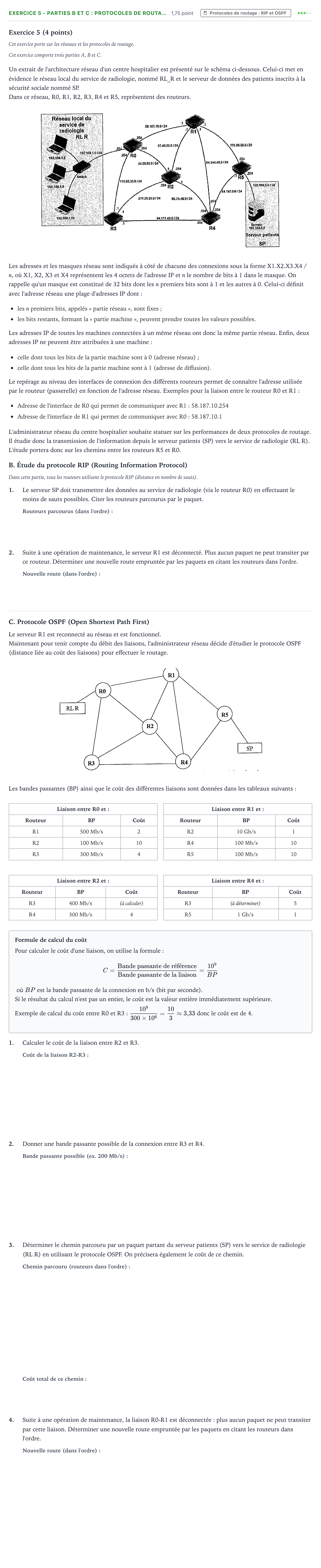 Énoncé: Exercice 5 - Parties B et C : Protocoles de routa… · Bac Numérique et Sciences Informatiques Amérique du Sud 2022 (jour 1)