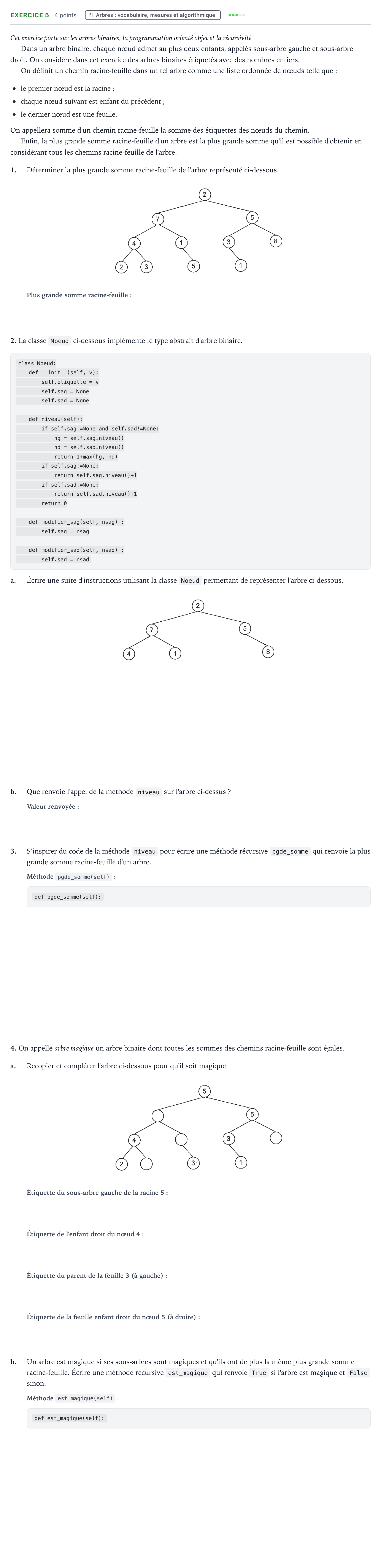 Énoncé: Exercice 5 · Bac Numérique et Sciences Informatiques Amérique du Sud 2022 (jour 2)
