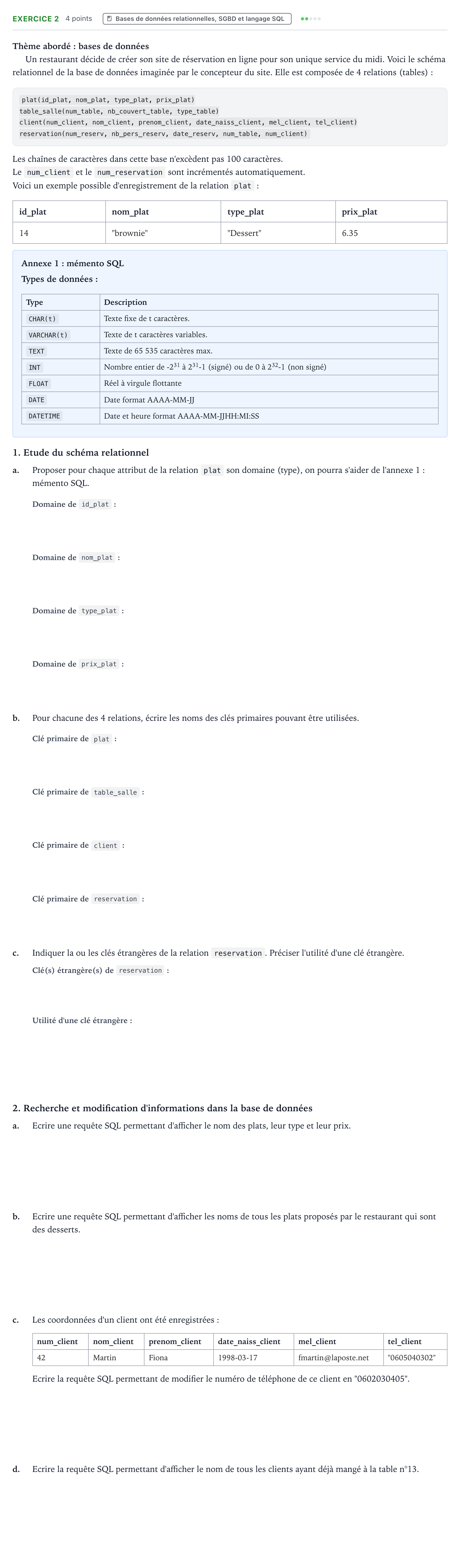 Énoncé: Exercice 2 · Bac Numérique et Sciences Informatiques Asie 2022 (jour 1)