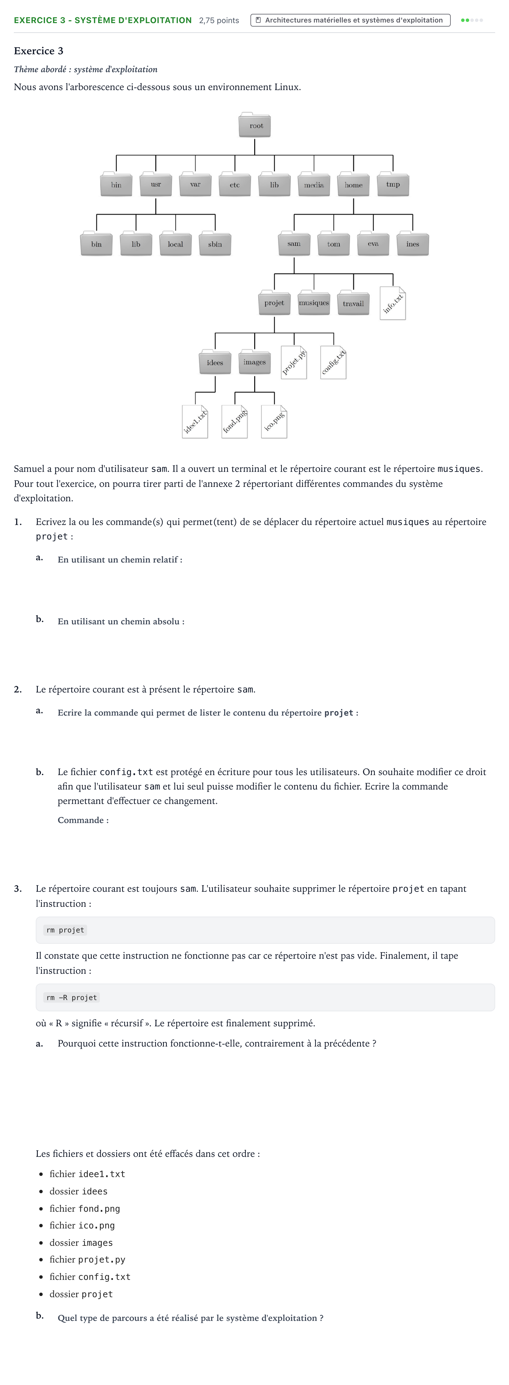 Énoncé: Exercice 3 - Système d'exploitation · Bac Numérique et Sciences Informatiques Asie 2022 (jour 1)
