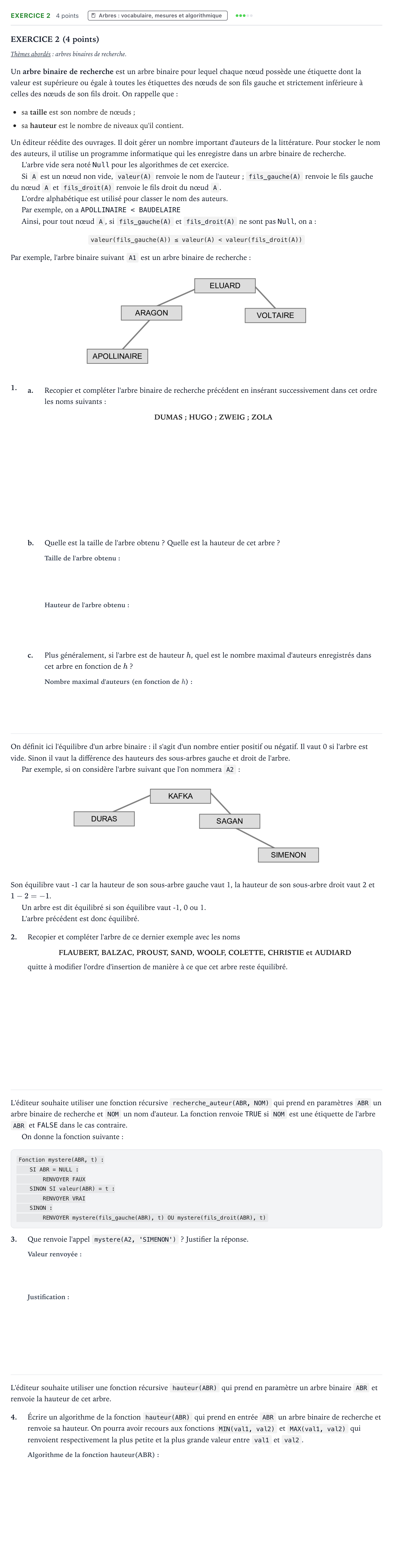 Énoncé: Exercice 2 · Bac Numérique et Sciences Informatiques Asie 2022 (jour 2)