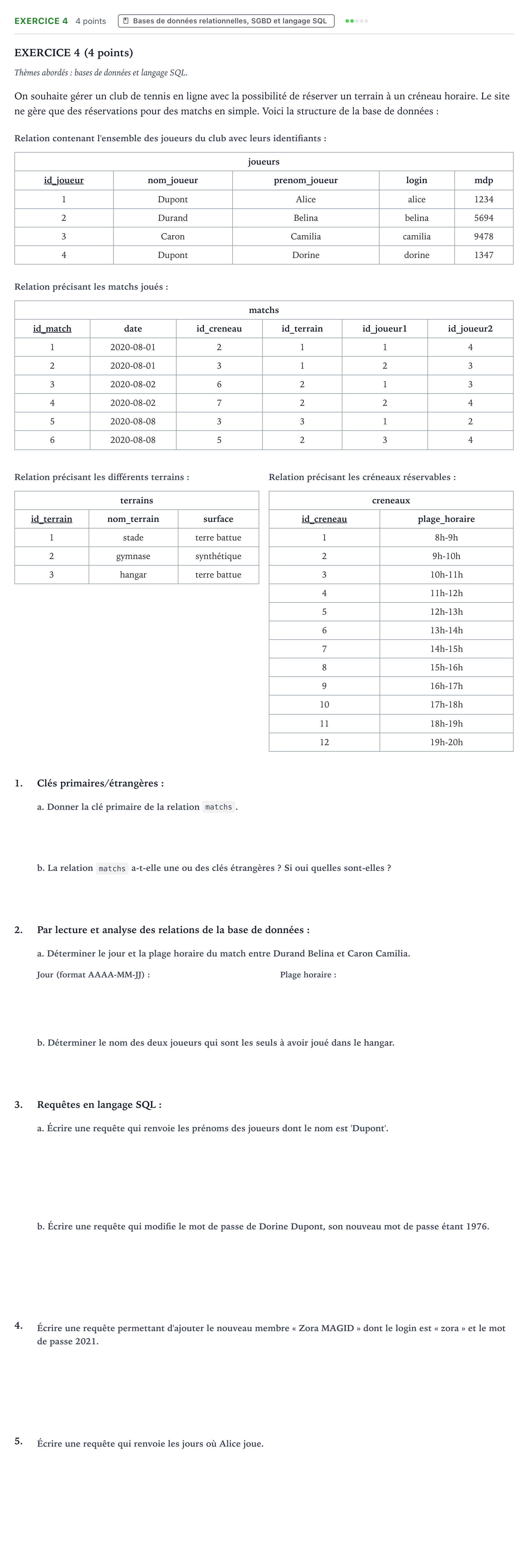 Énoncé: Exercice 4 · Bac Numérique et Sciences Informatiques Asie 2022 (jour 2)