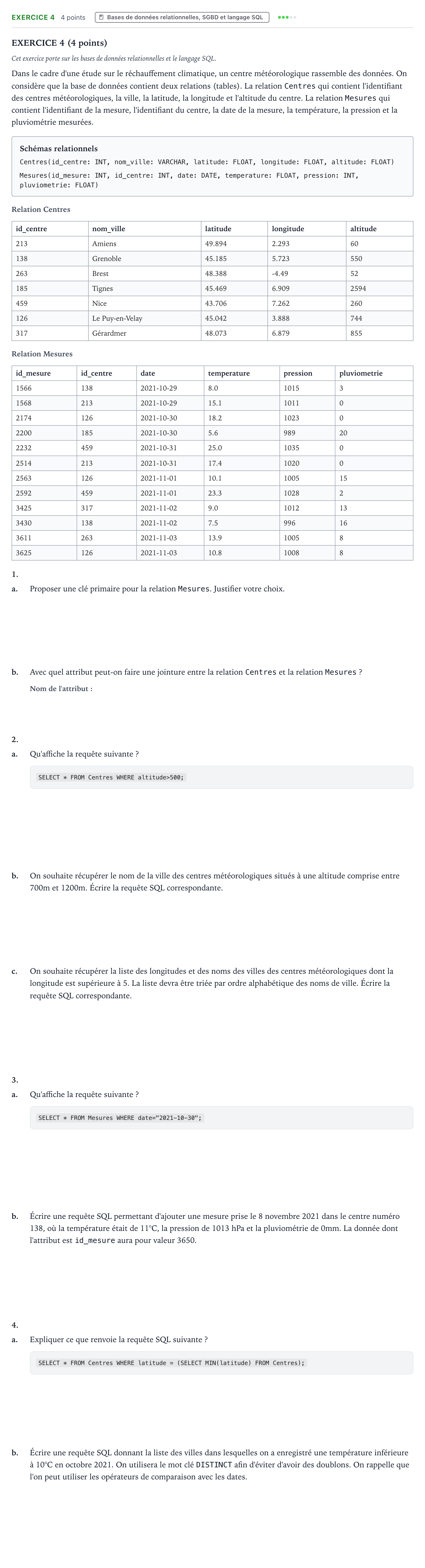 Énoncé: Exercice 4 · Bac Numérique et Sciences Informatiques Centres étrangers (Afrique) 2022 (jour 1)