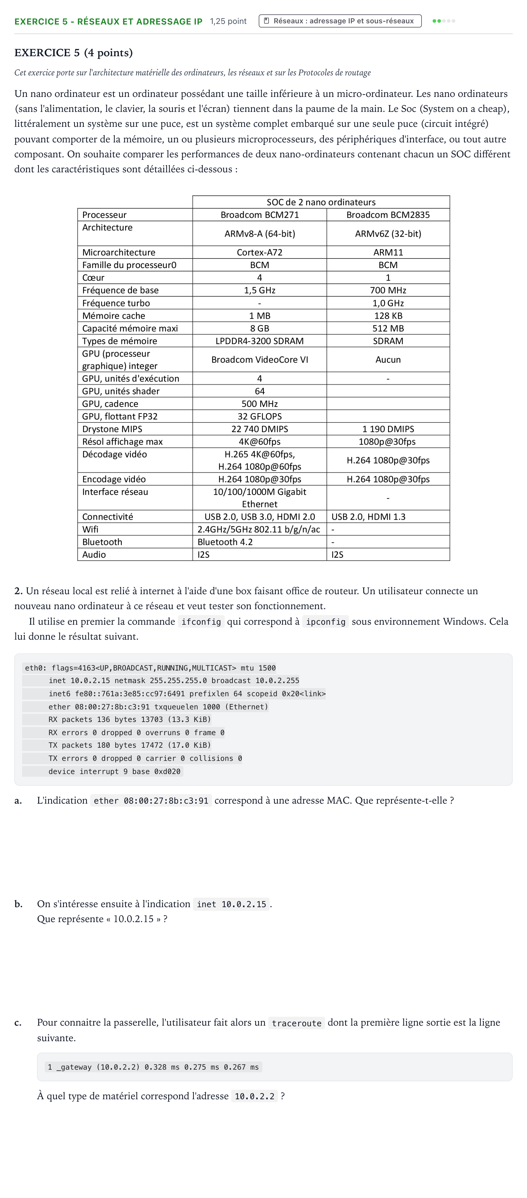 Énoncé: Exercice 5 - Réseaux et adressage IP · Bac Numérique et Sciences Informatiques Centres étrangers (Afrique) 2022 (jour 1)