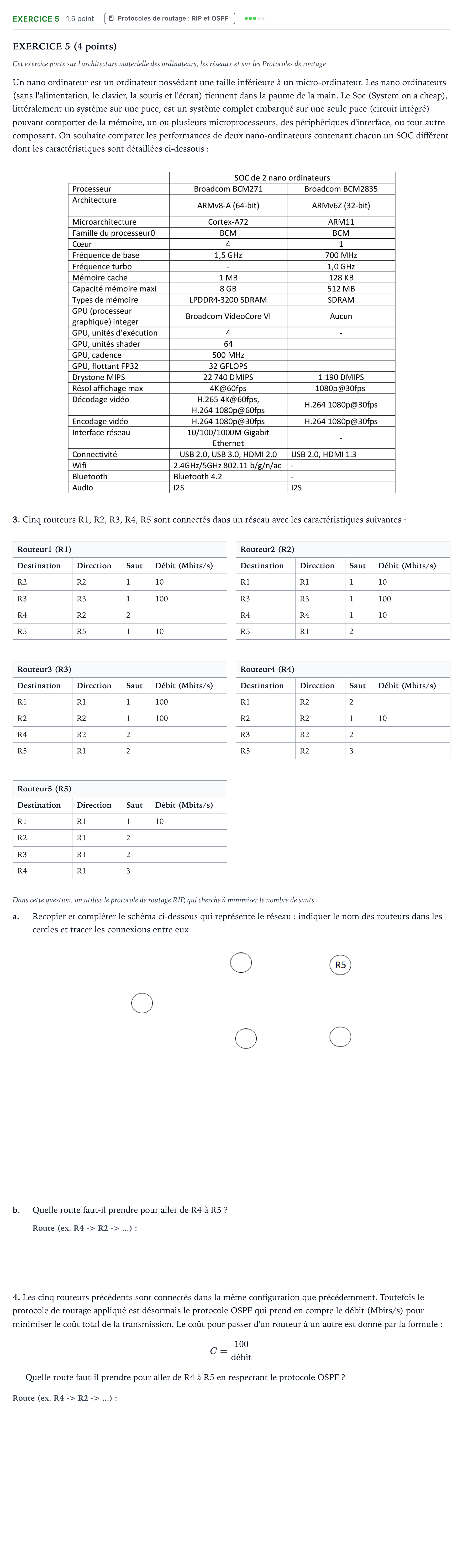 Énoncé: Exercice 5 - Protocoles de routage · Bac Numérique et Sciences Informatiques Centres étrangers (Afrique) 2022 (jour 1)