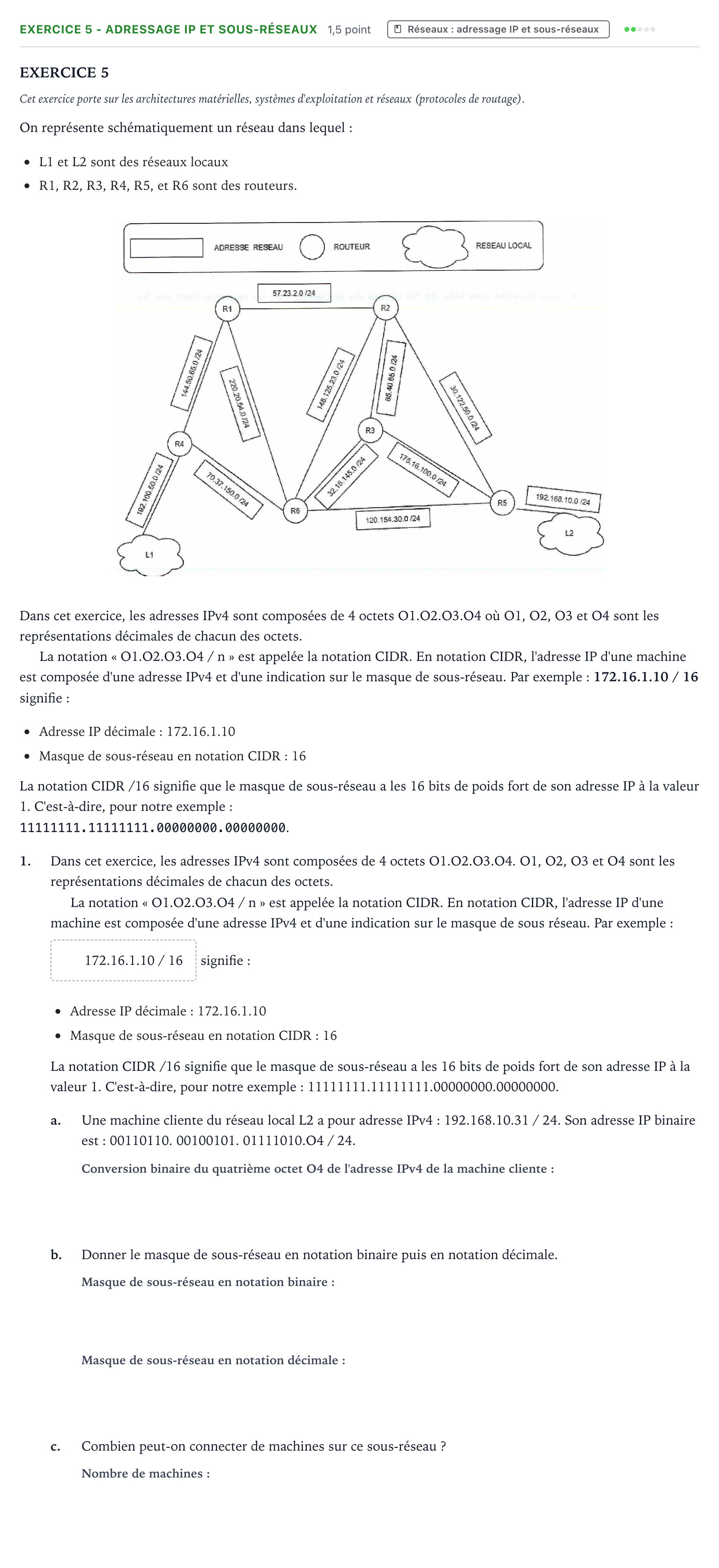 Énoncé: Exercice 5 - Adressage IP et sous-réseaux · Bac Numérique et Sciences Informatiques Centres étrangers (Afrique) 2022 (jour 2)