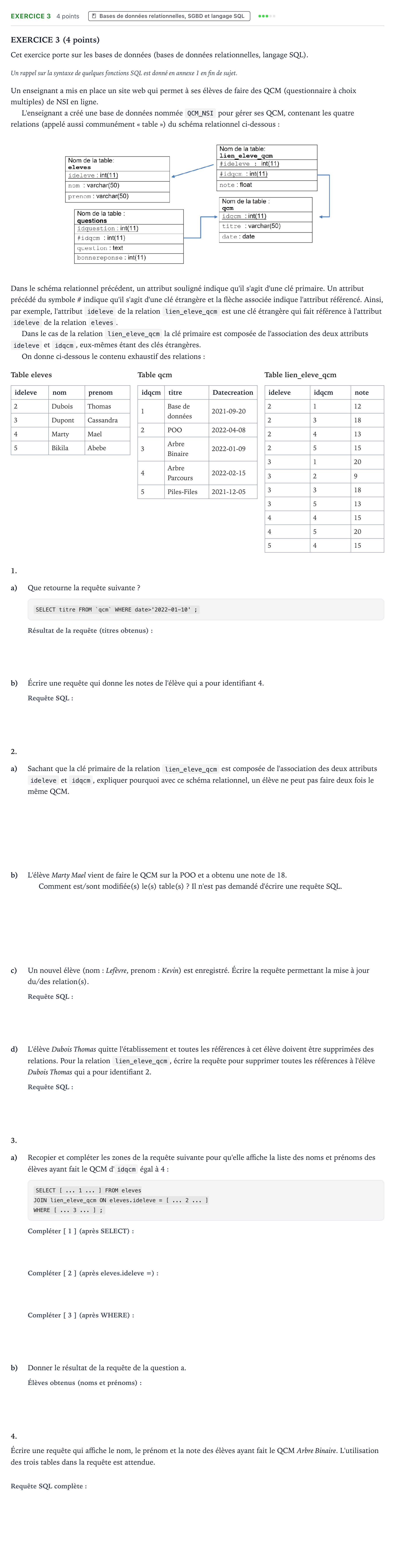 Énoncé: Exercice 3 · Bac Numérique et Sciences Informatiques Mayotte-Liban 2022 (jour 1)