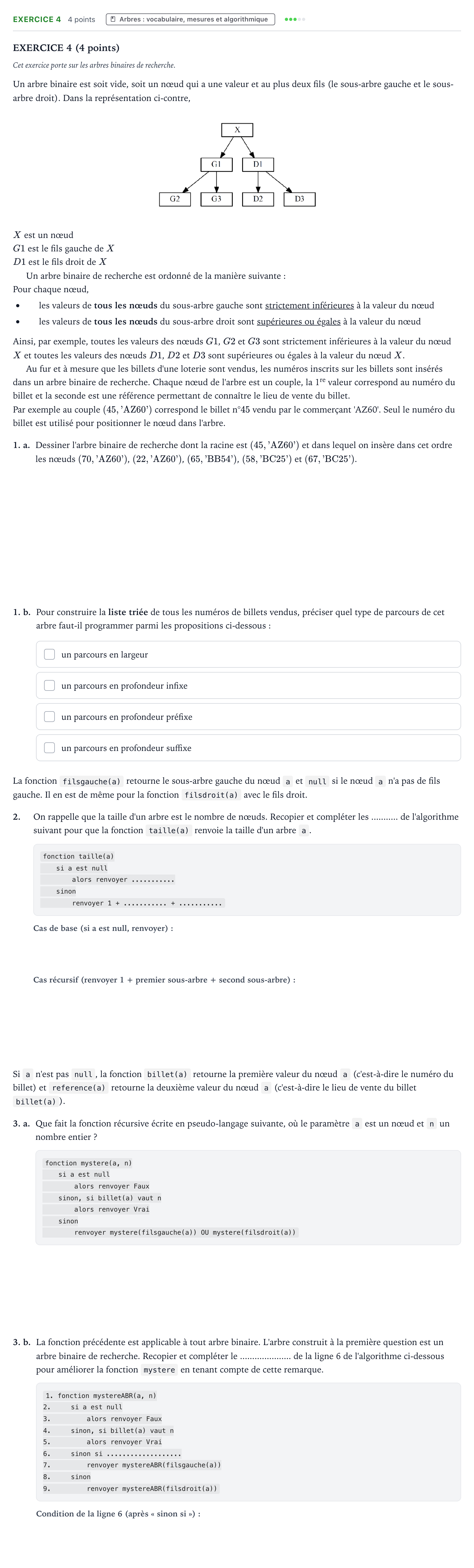Énoncé: Exercice 4 · Bac Numérique et Sciences Informatiques Mayotte-Liban 2022 (jour 2)