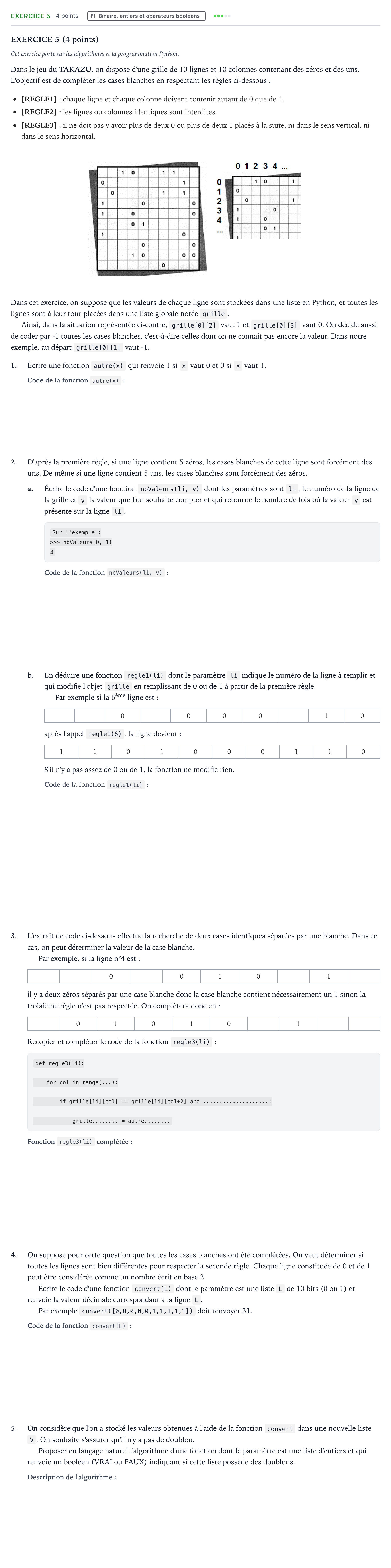 Énoncé: Exercice 5 · Bac Numérique et Sciences Informatiques Mayotte-Liban 2022 (jour 2)