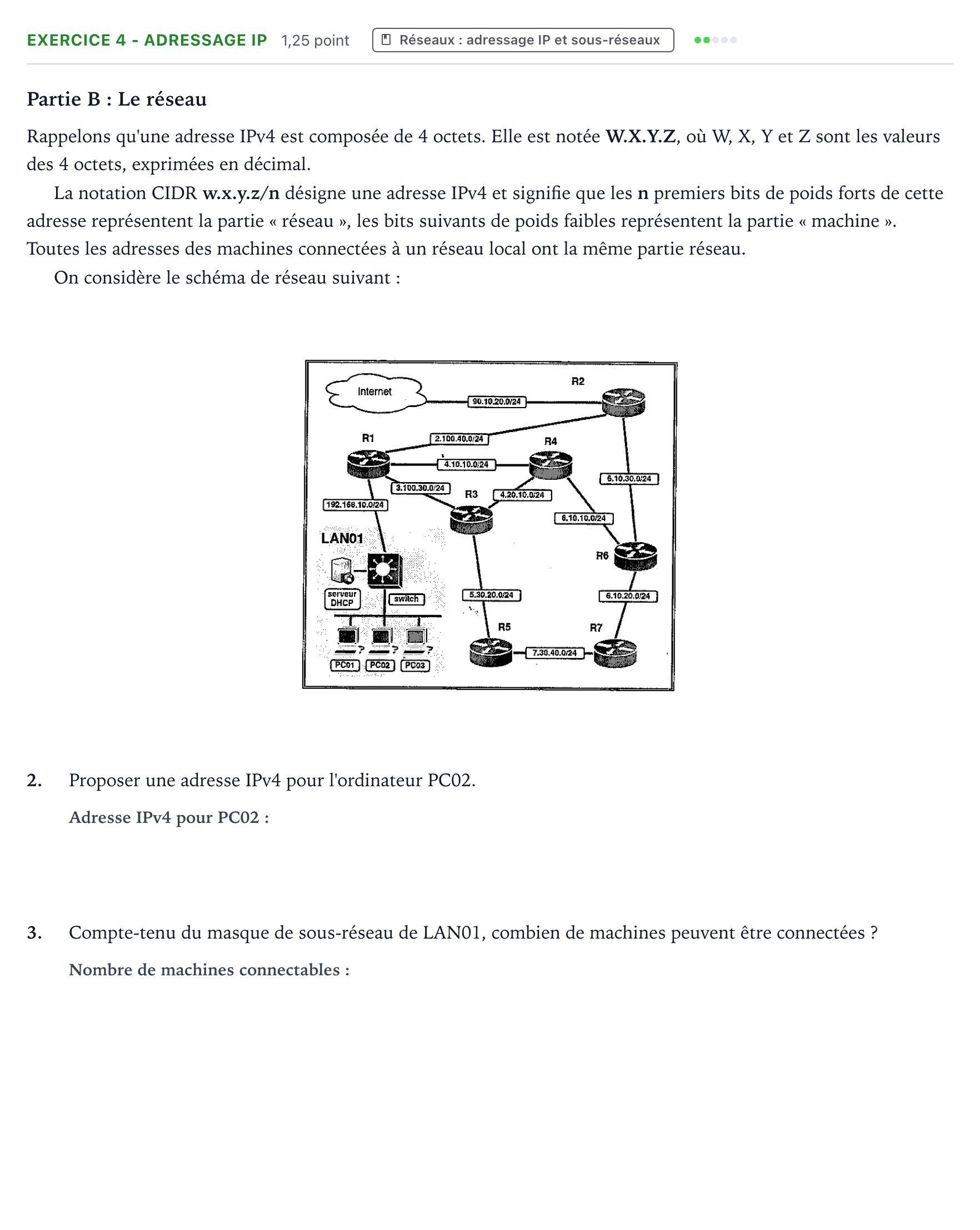 Énoncé: Exercice 4 - Adressage IP · Bac Numérique et Sciences Informatiques Métropole 1 remplacement 2022